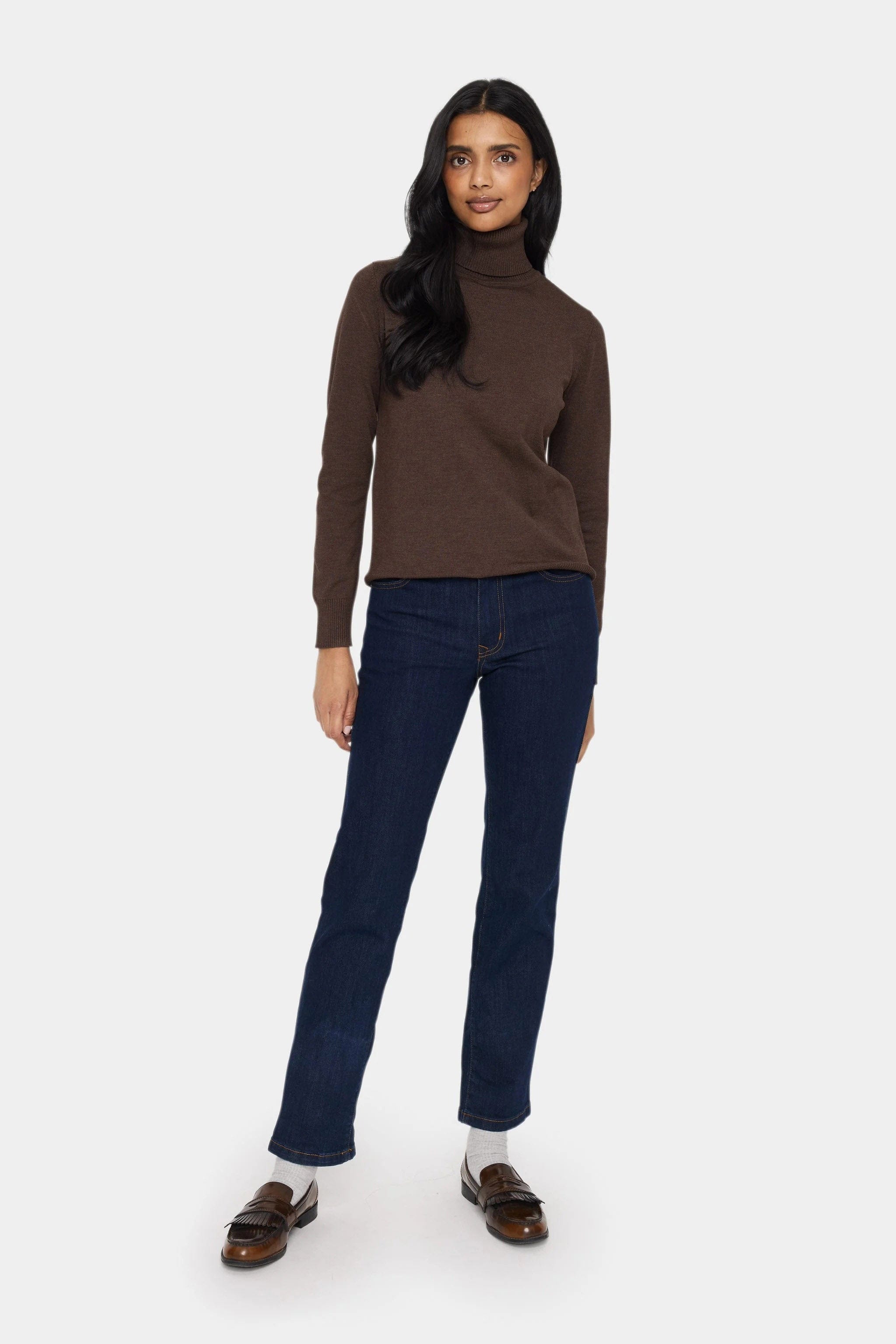 Saint Tropez Mila Knitted Roll Neck Jumper - Dark Oak Melange