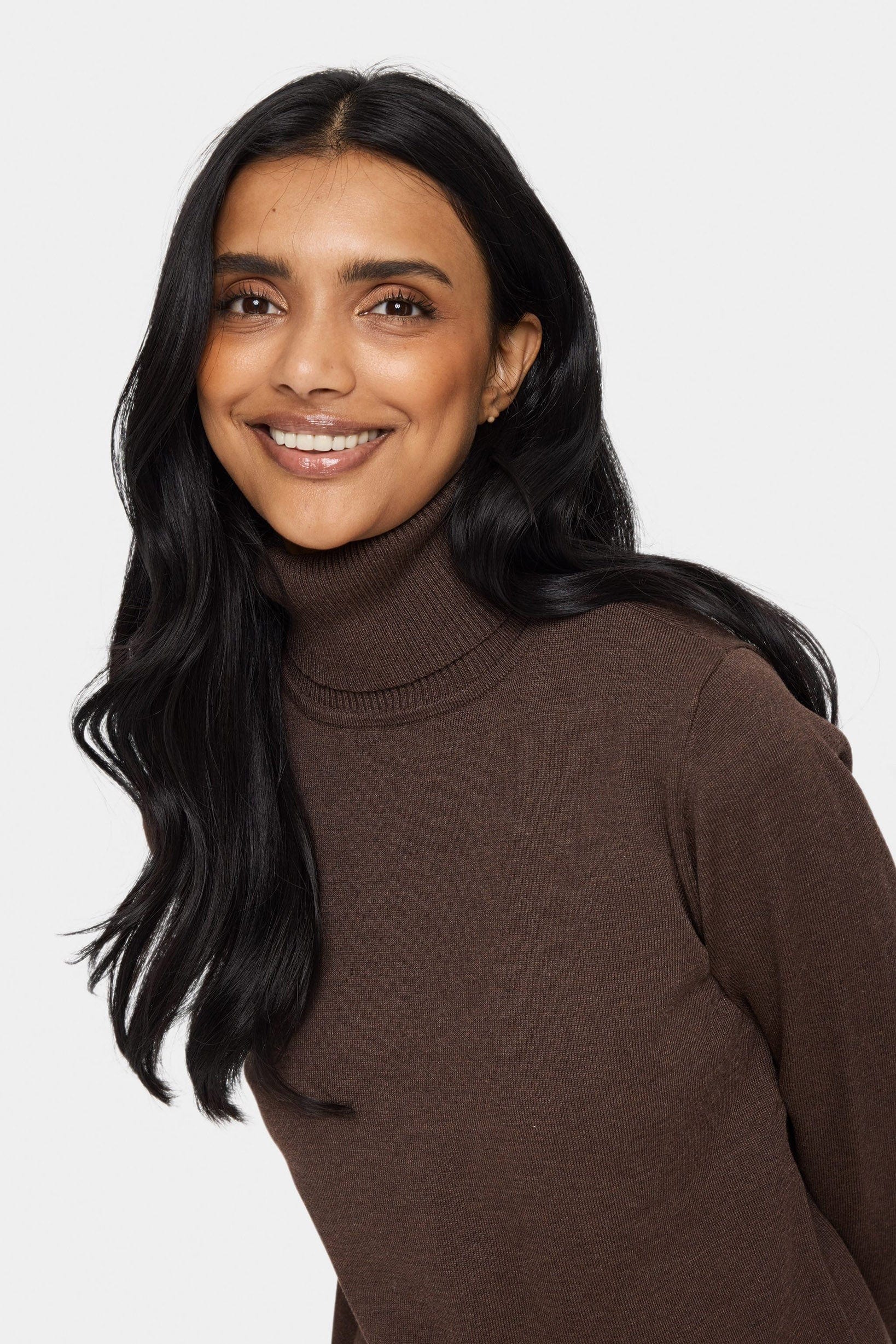 Saint Tropez Mila Knitted Roll Neck Jumper - Dark Oak Melange