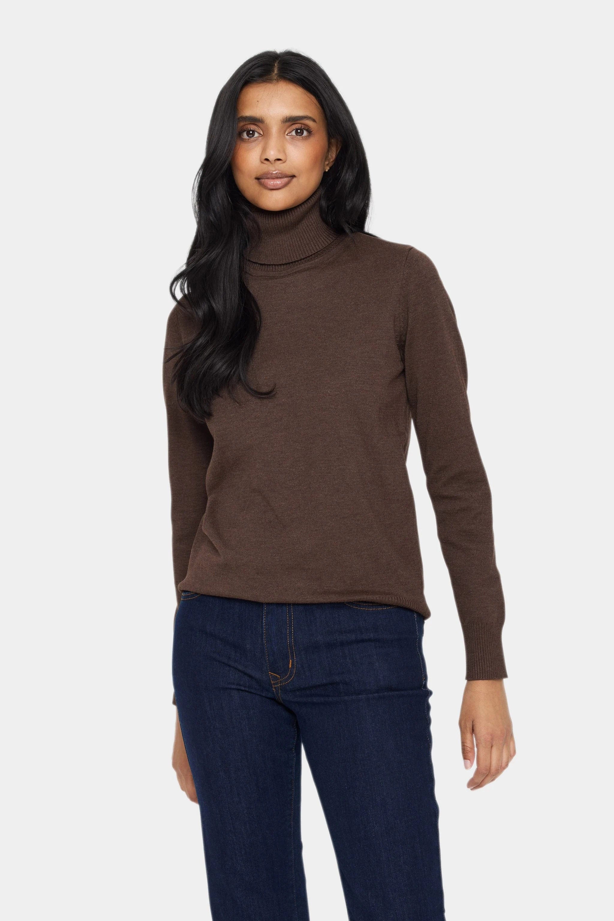 Saint Tropez Mila Knitted Roll Neck Jumper - Dark Oak Melange
