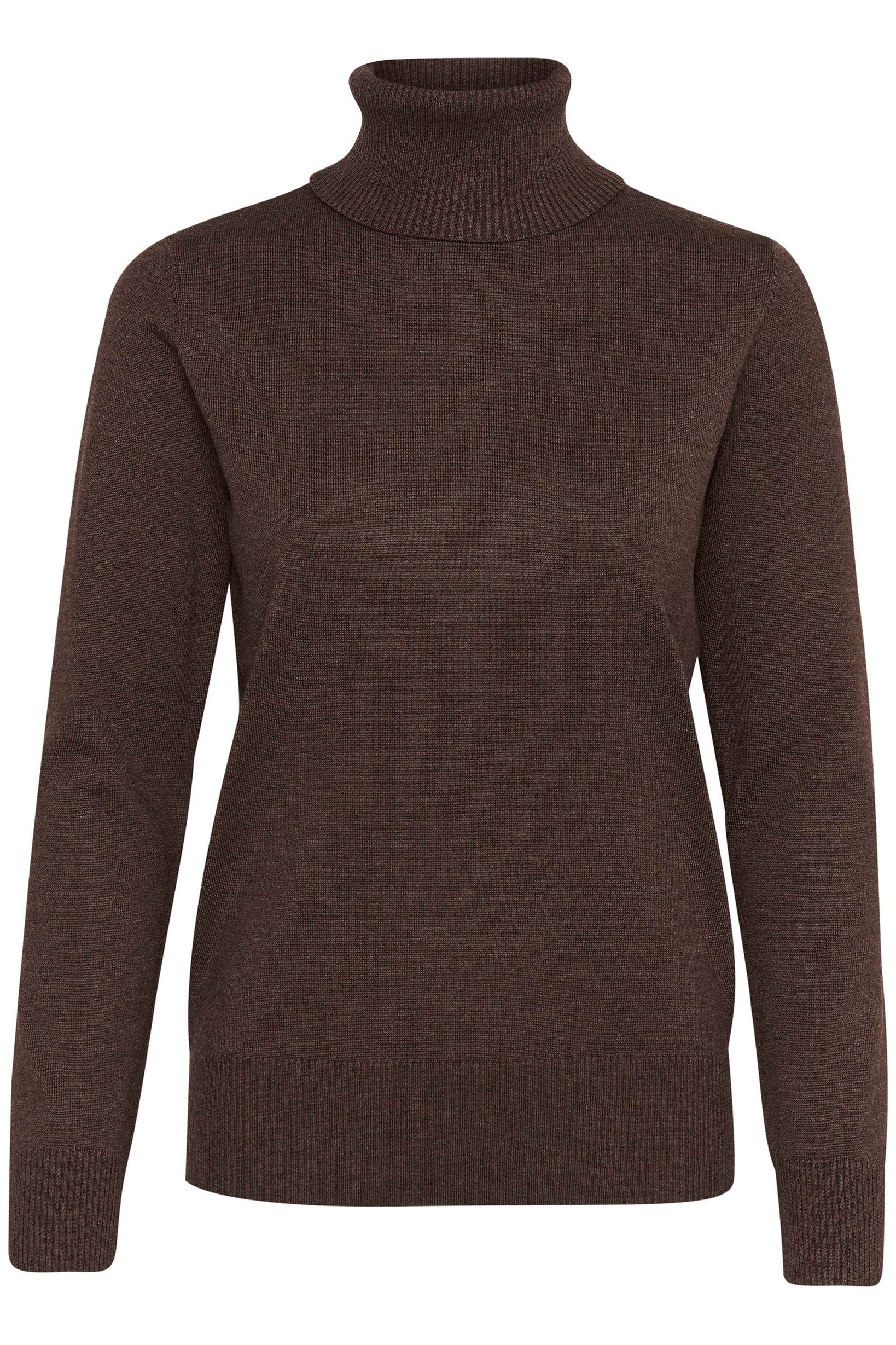 Saint Tropez Mila Knitted Roll Neck Jumper - Dark Oak Melange