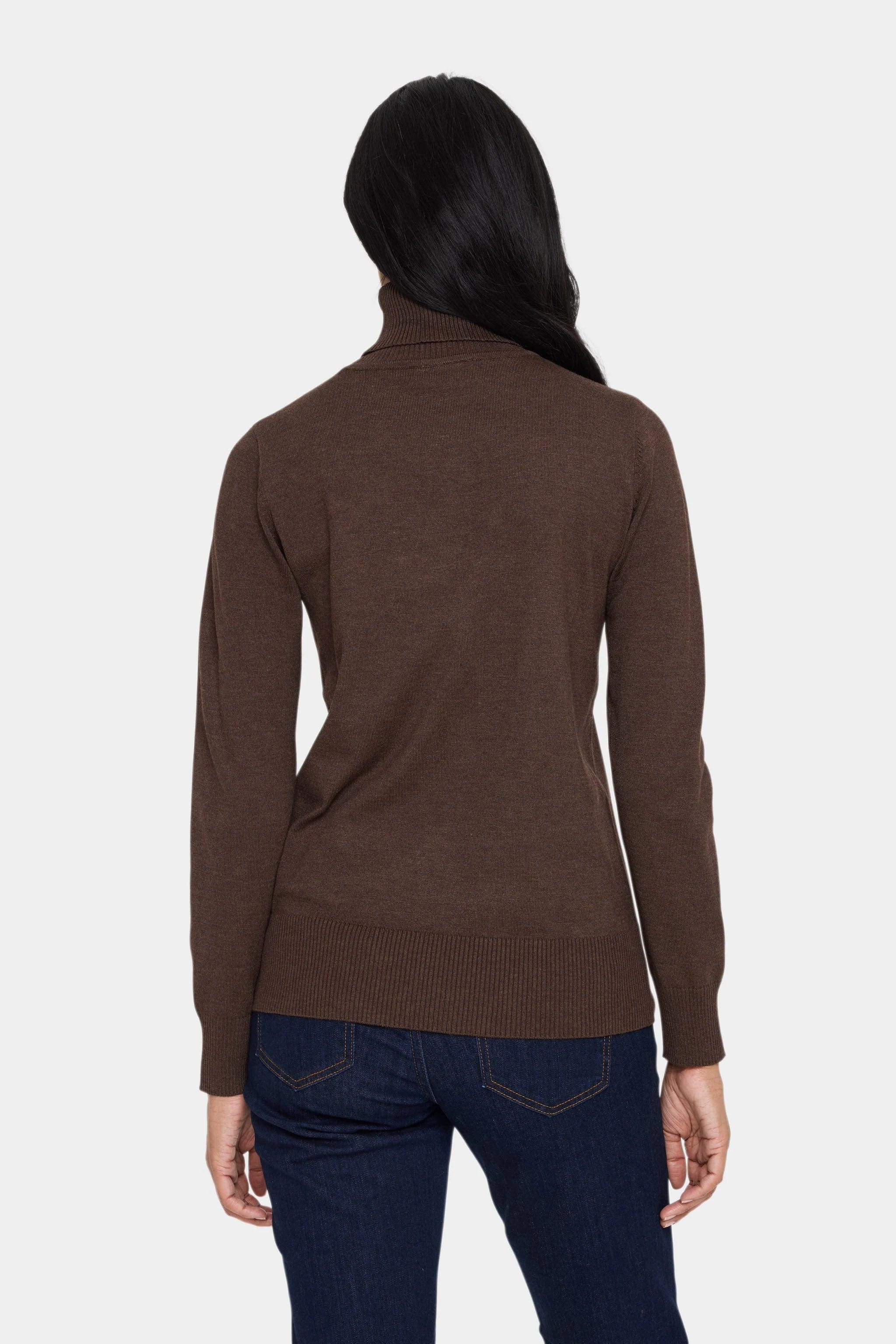 Saint Tropez Mila Knitted Roll Neck Jumper - Dark Oak Melange