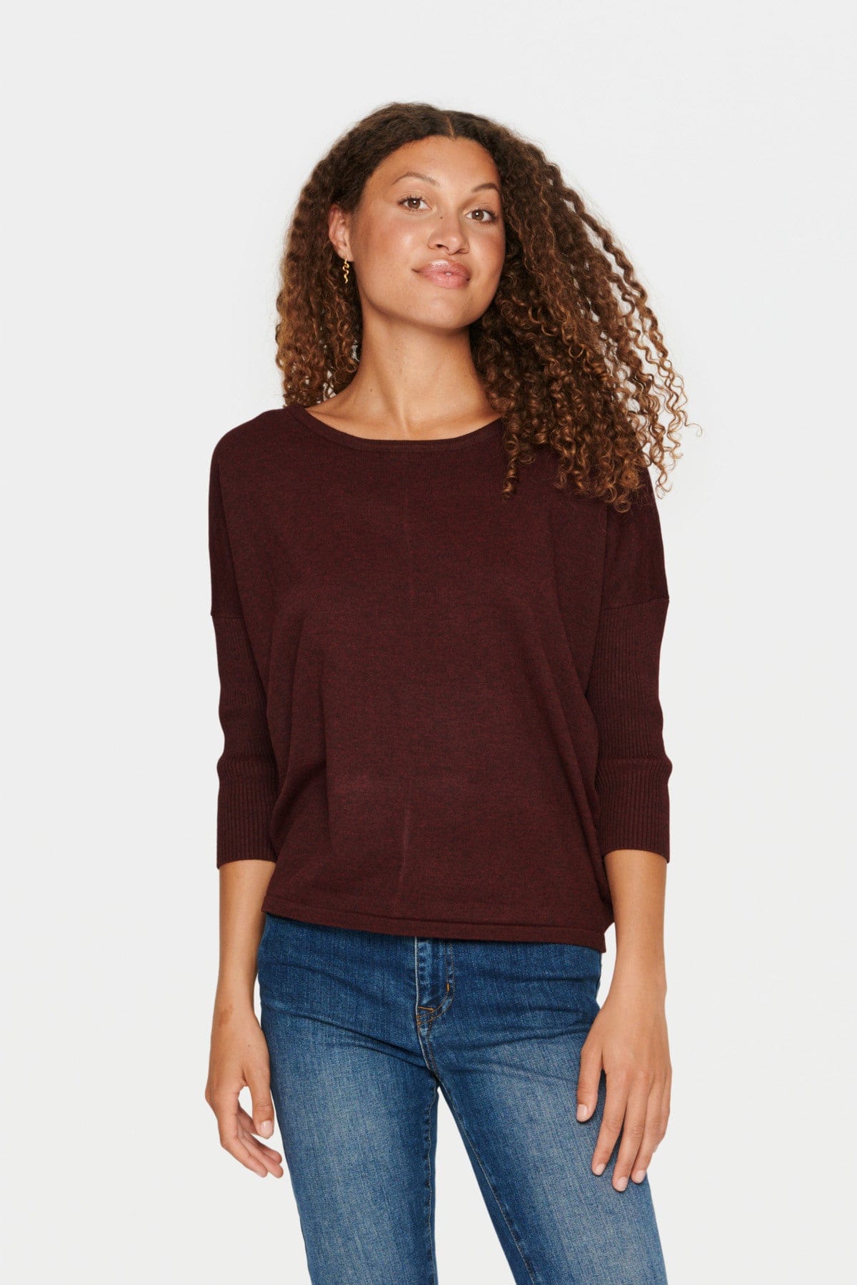 Saint Tropez Mila Round Neck Jumper - Tawny Port Melange