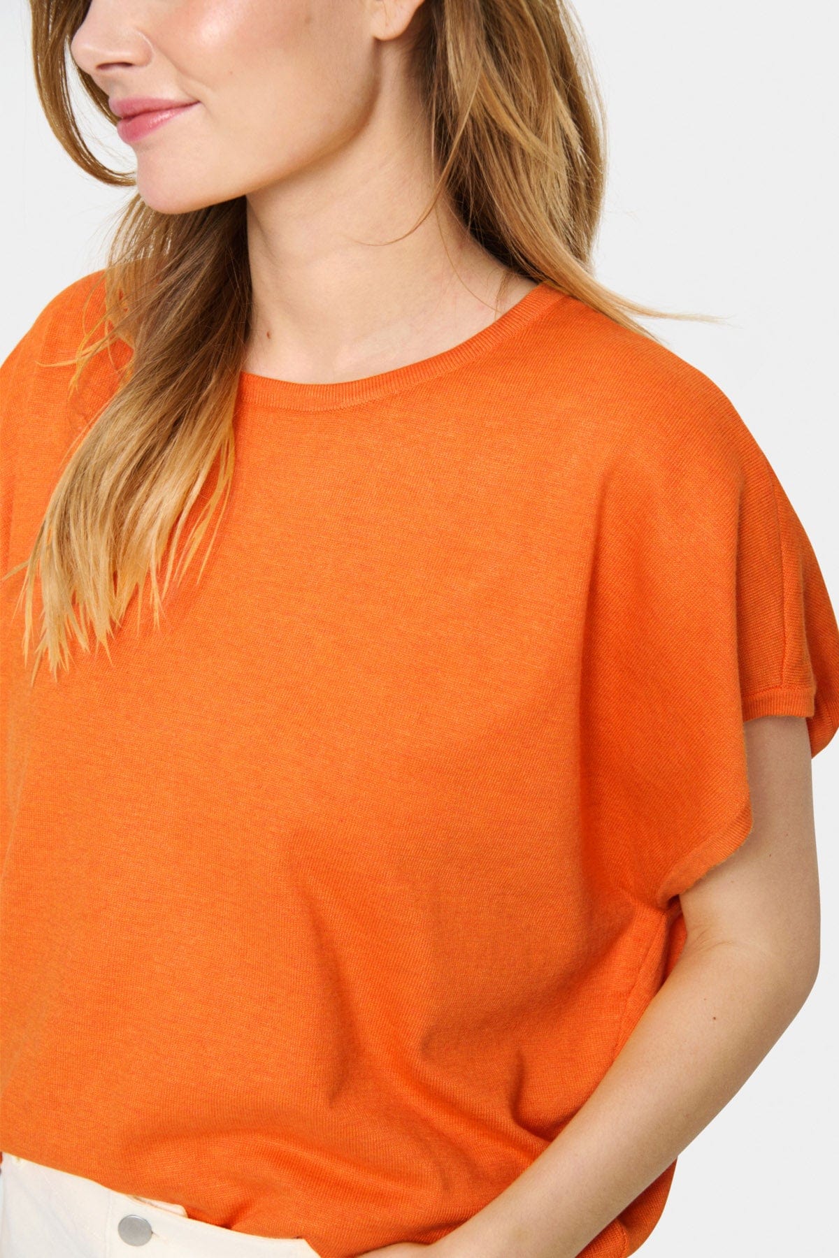 Saint Tropez Mila Round Neck Short Sleeve Jumper - Apricot Melange