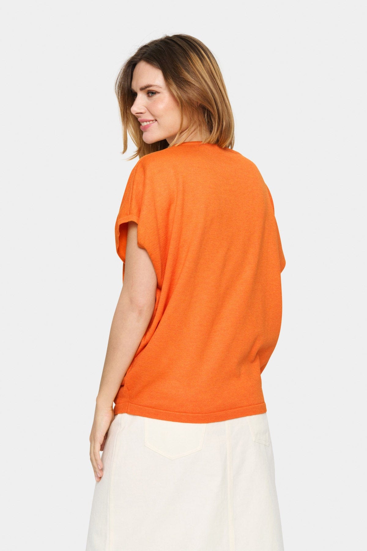 Saint Tropez Mila Round Neck Short Sleeve Jumper - Apricot Melange