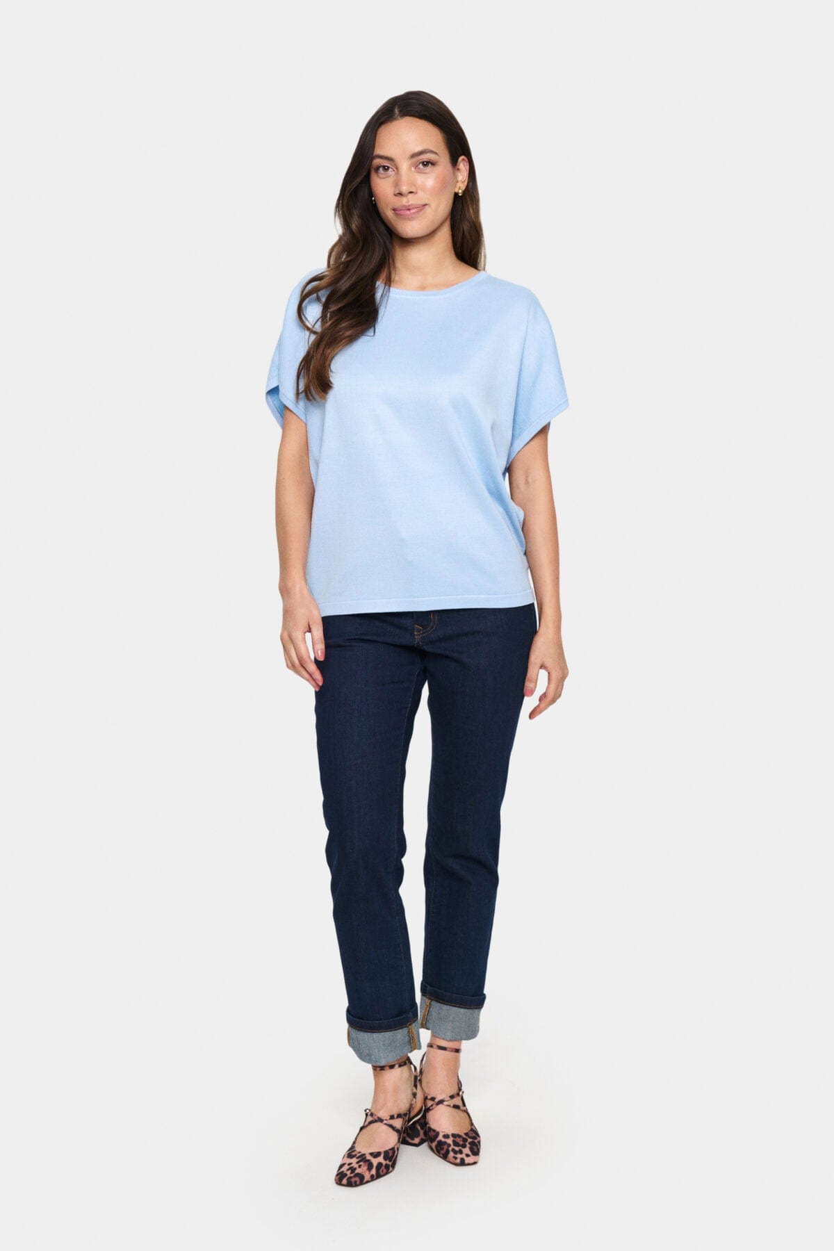 Saint Tropez Mila Round Neck Short Sleeve Jumper - Chambray Blue
