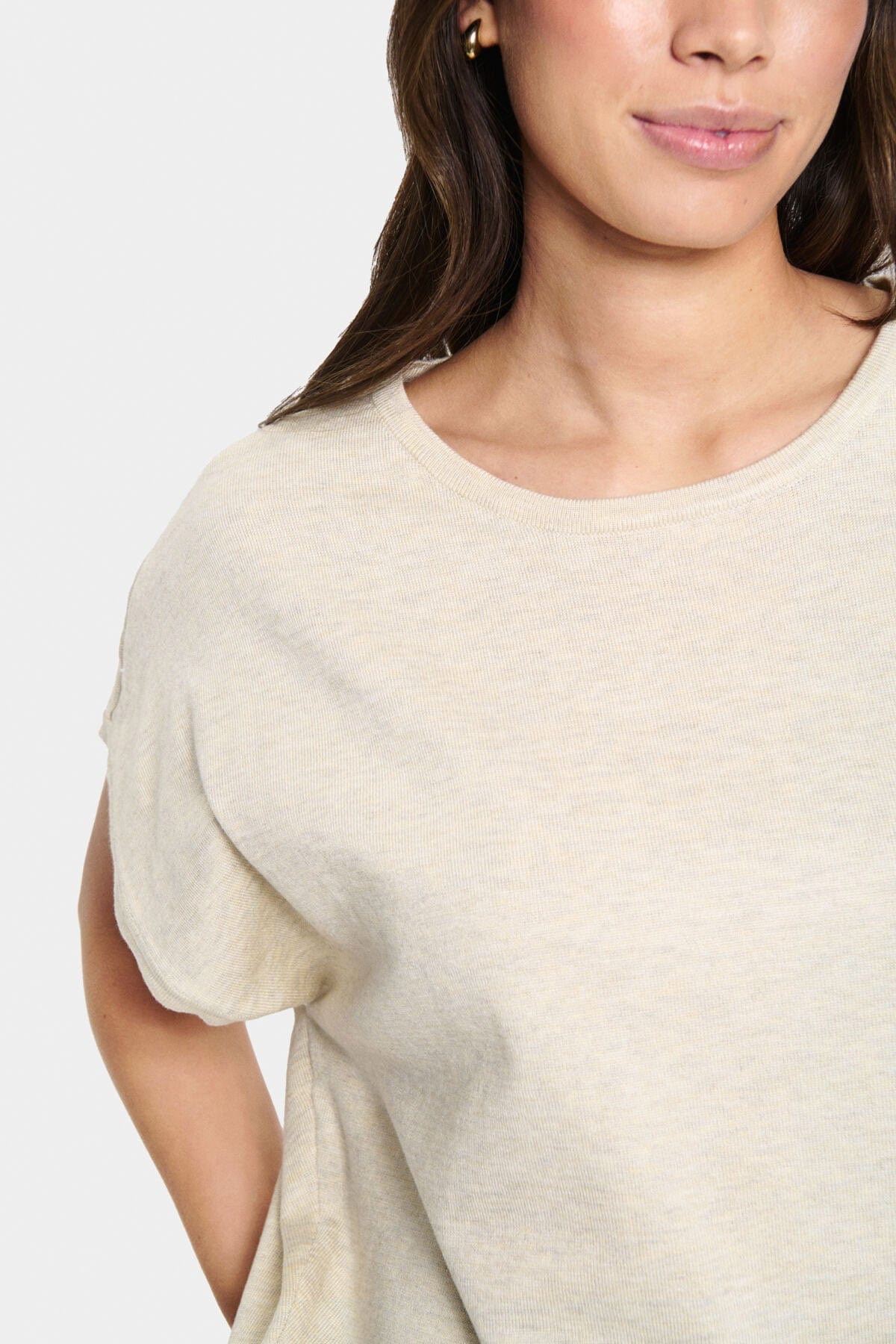 Saint Tropez Mila Round Neck Short Sleeve Jumper - Jojoba Melange