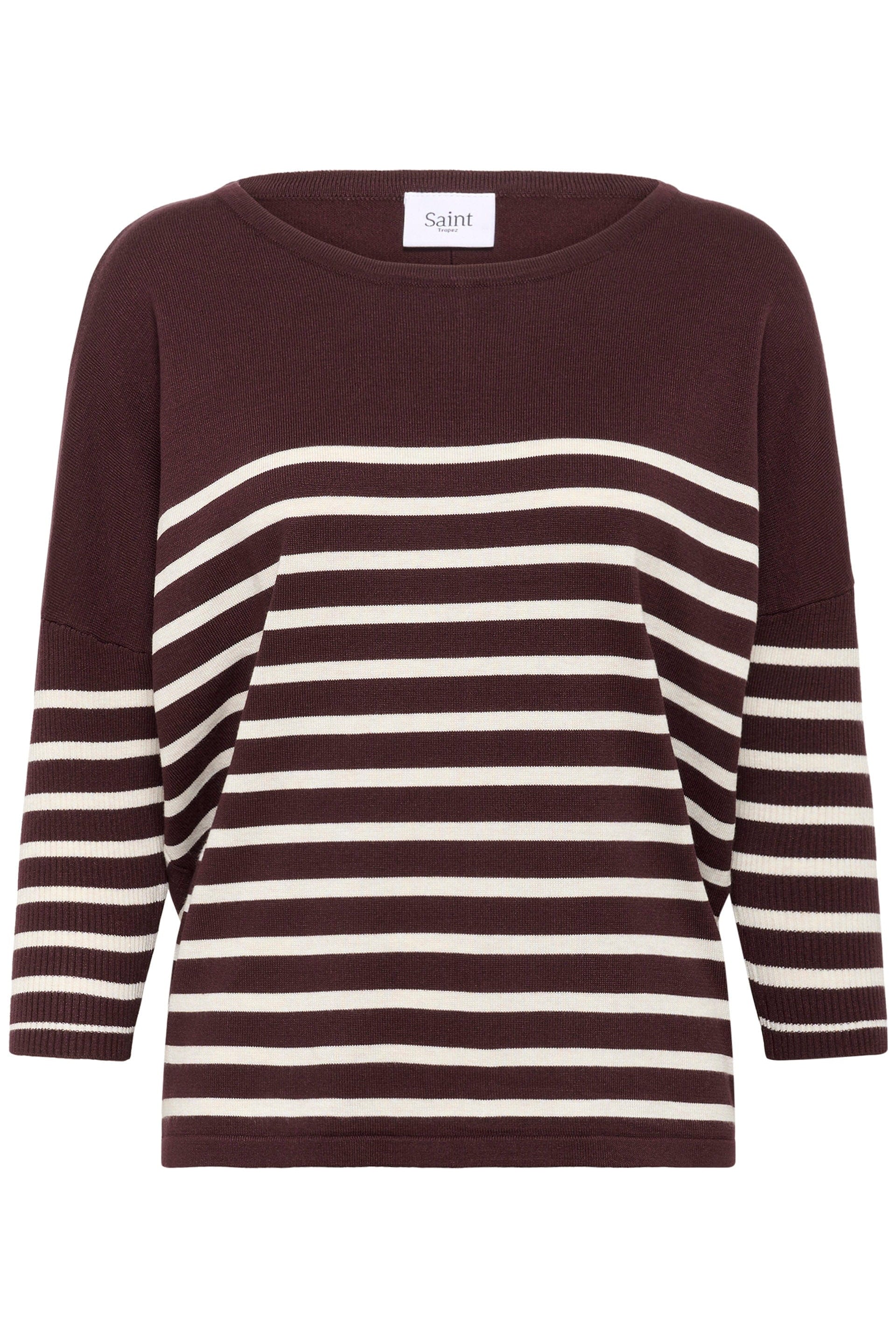 Saint Tropez Mila Stripe Pullover - Decadent Chocolate Fog