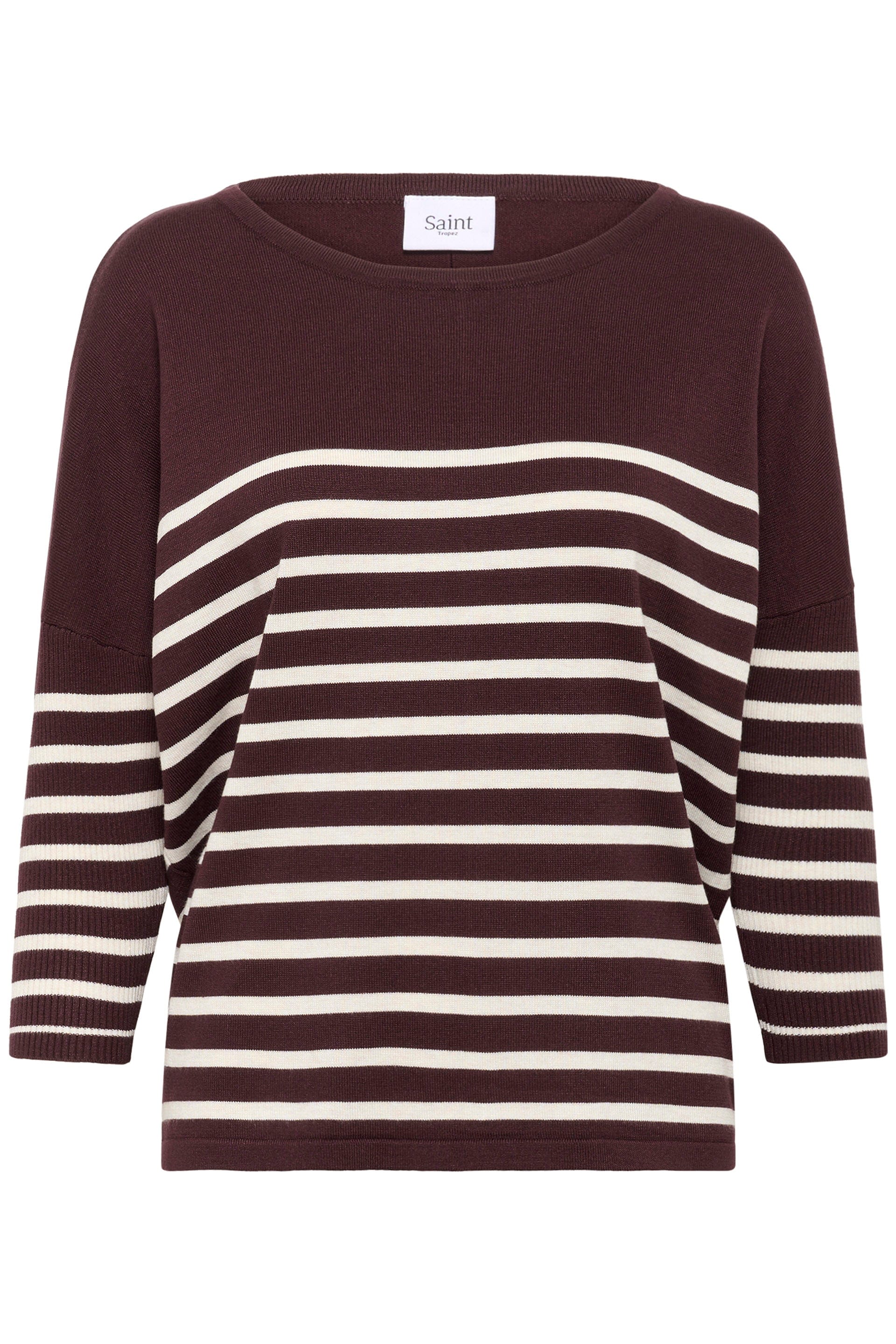 Saint Tropez Mila Stripe Pullover - Decadent Chocolate Fog