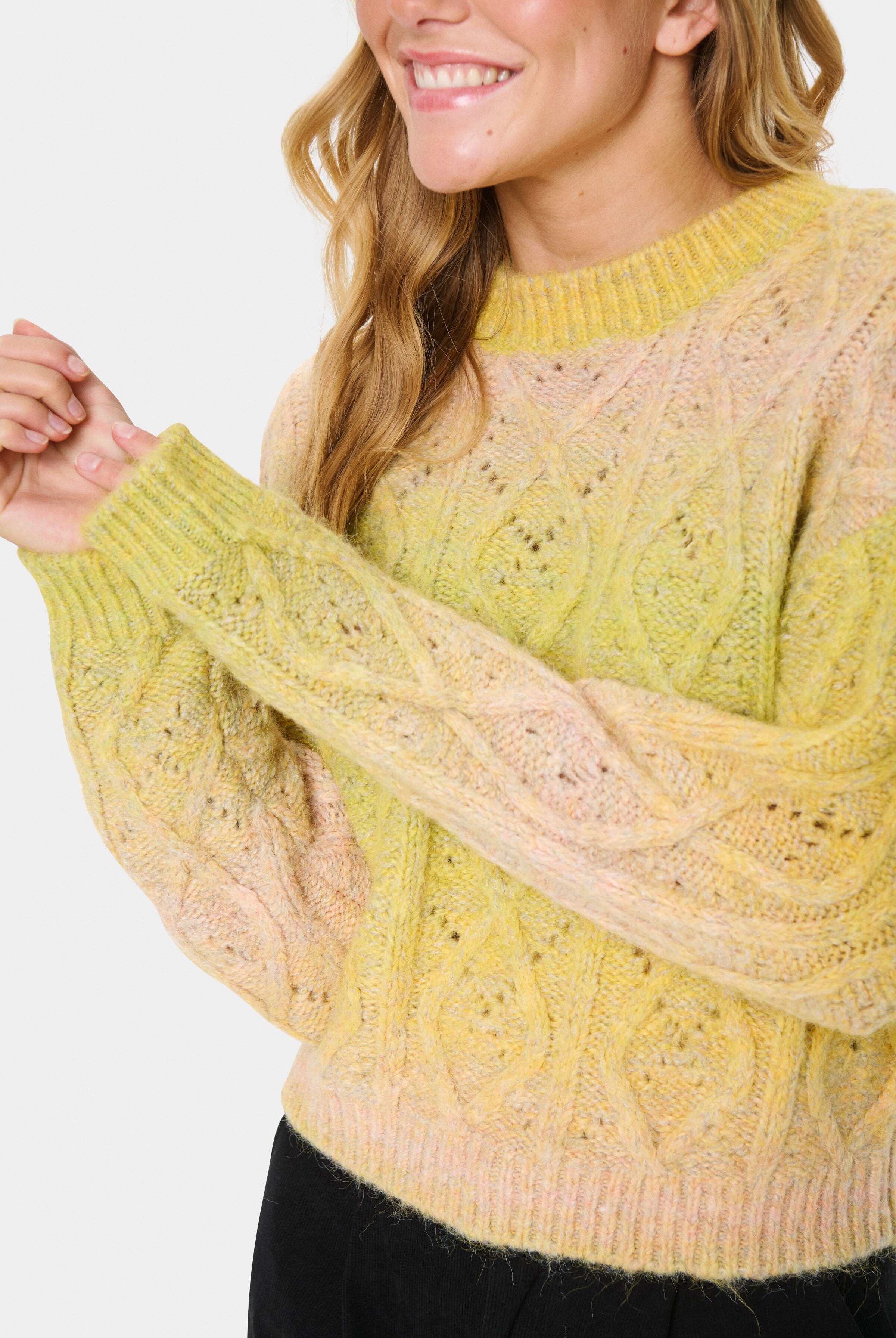 Saint Tropez Morgan Diamond Knit Jumper - Misted Yellow Melange