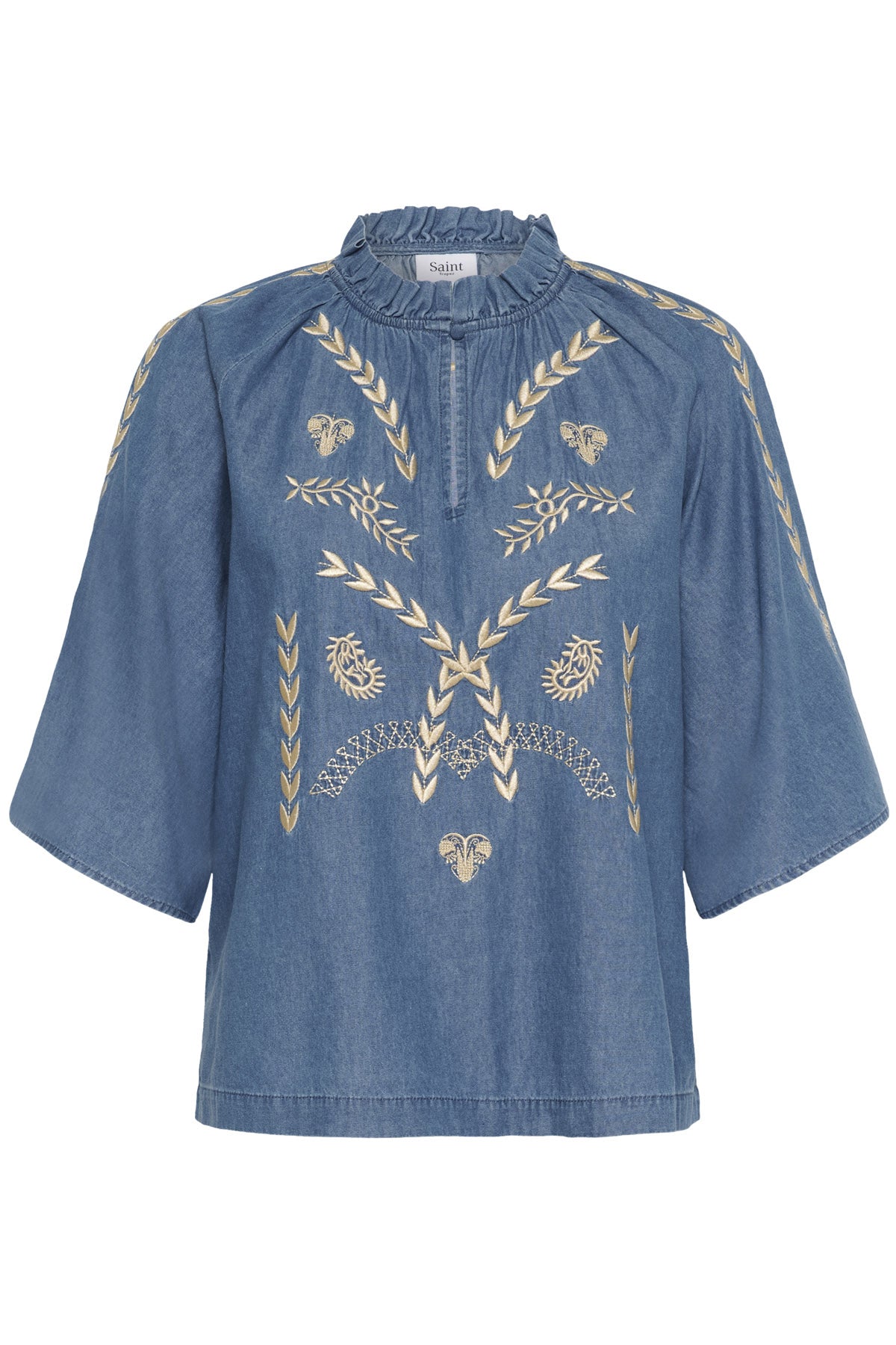 Saint Tropez Onaya Embroidered Blouse - Medium Blue Denim