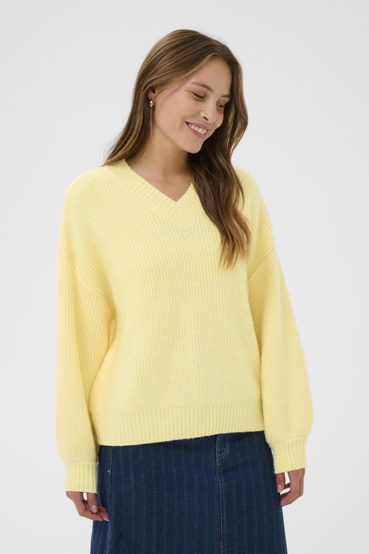 Saint Tropez Ottoline V-Neck Jumper - Lemon Drop Melange