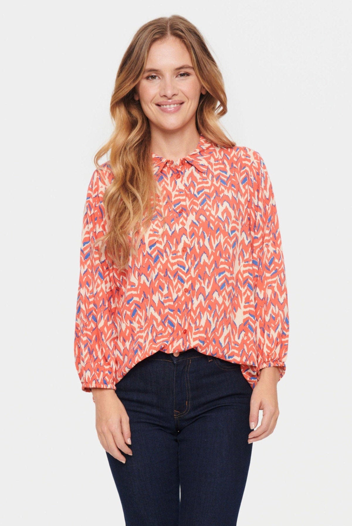 Saint Tropez Palavi Printed Shirt - Sea Coral Soft Leaves