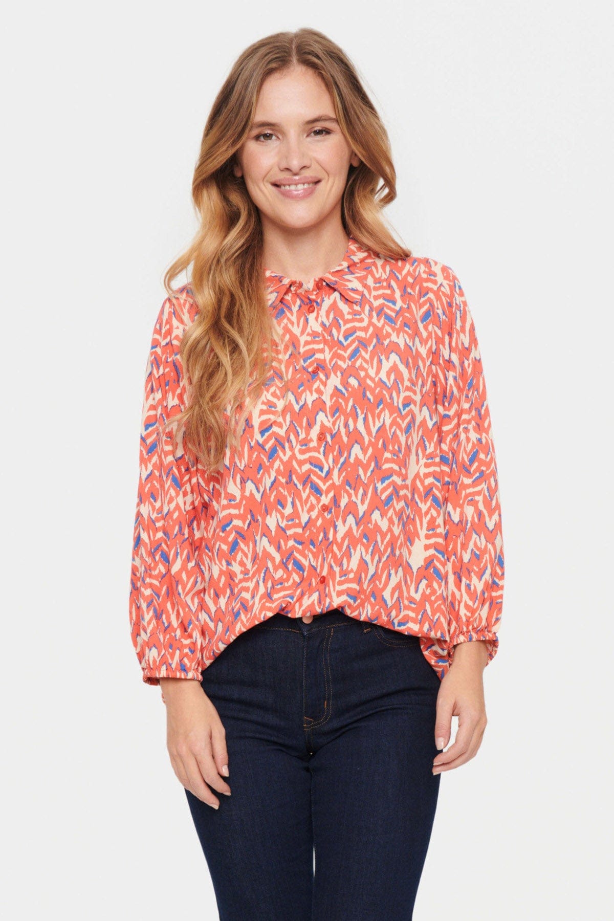 Saint Tropez Palavi Printed Shirt - Sea Coral Soft Leaves