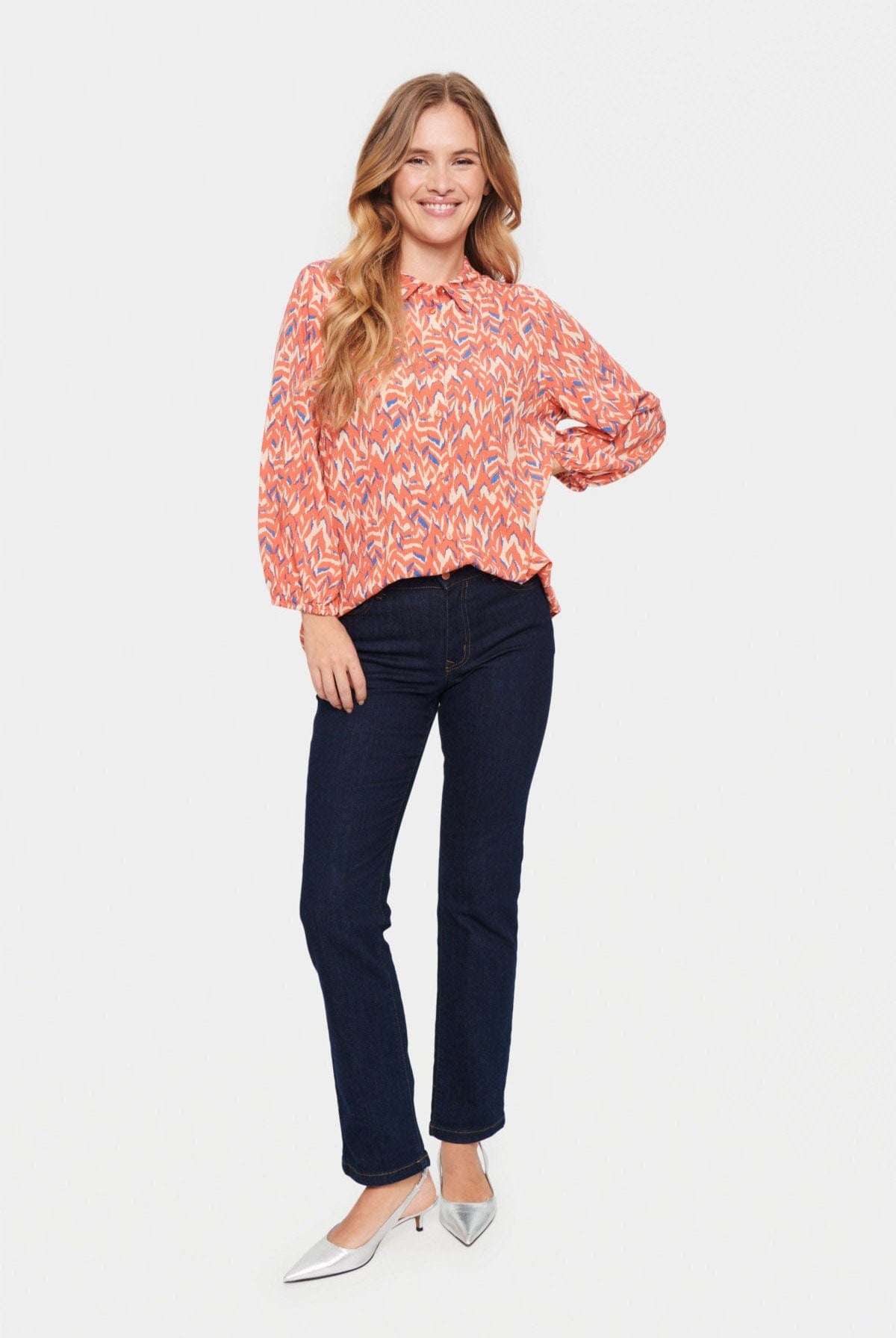 Saint Tropez Palavi Printed Shirt - Sea Coral Soft Leaves