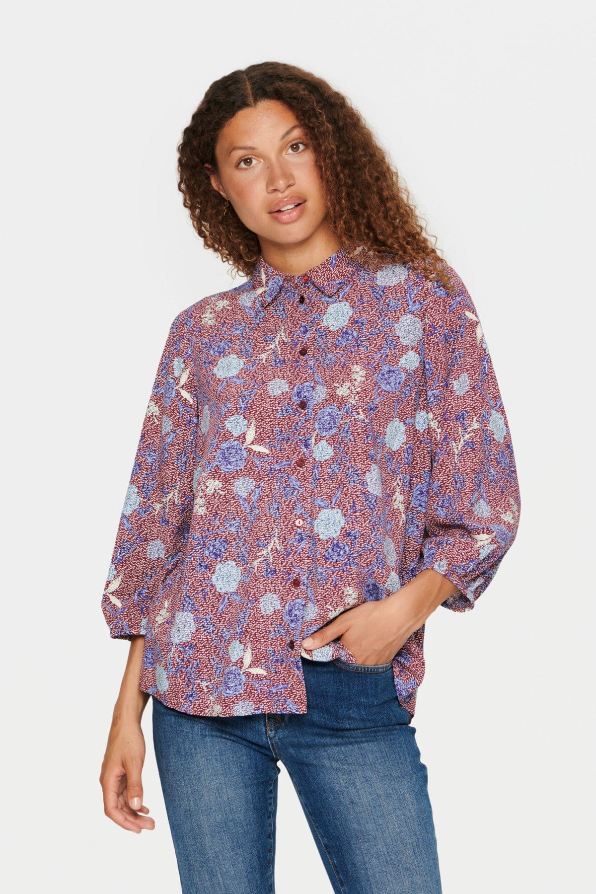 Saint Tropez Palavi Printed Shirt - Tawny Port Botanical Garden