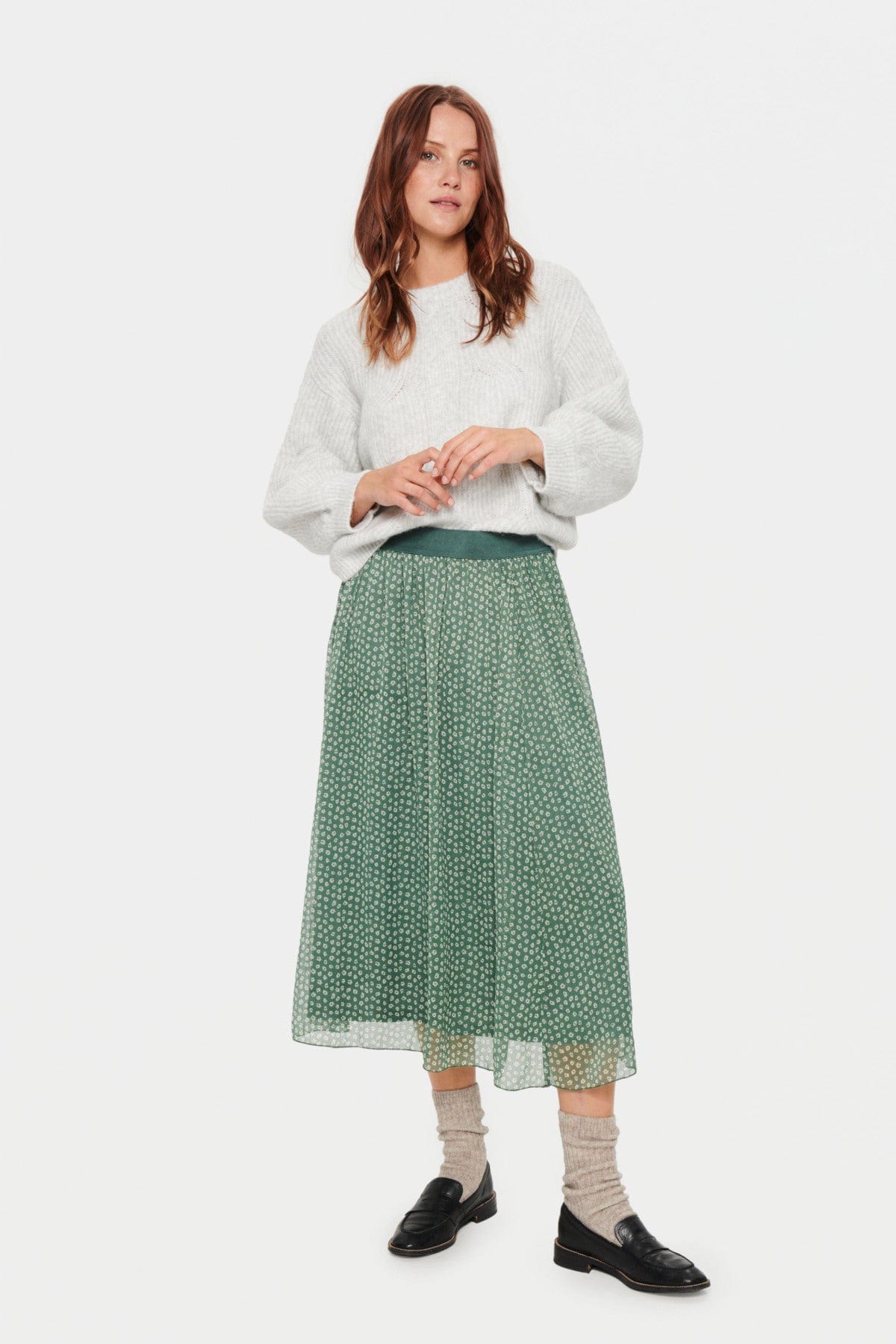 Saint Tropez Toral Midi Skirt - Dark Forest Mini Flower Shadow