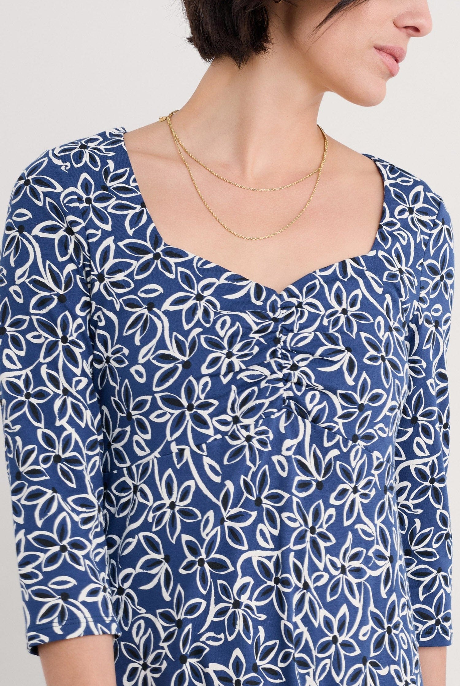 Seasalt 3/4 Sleeve Secret Cove Midi Dress - Harbour Floral Washed Marine