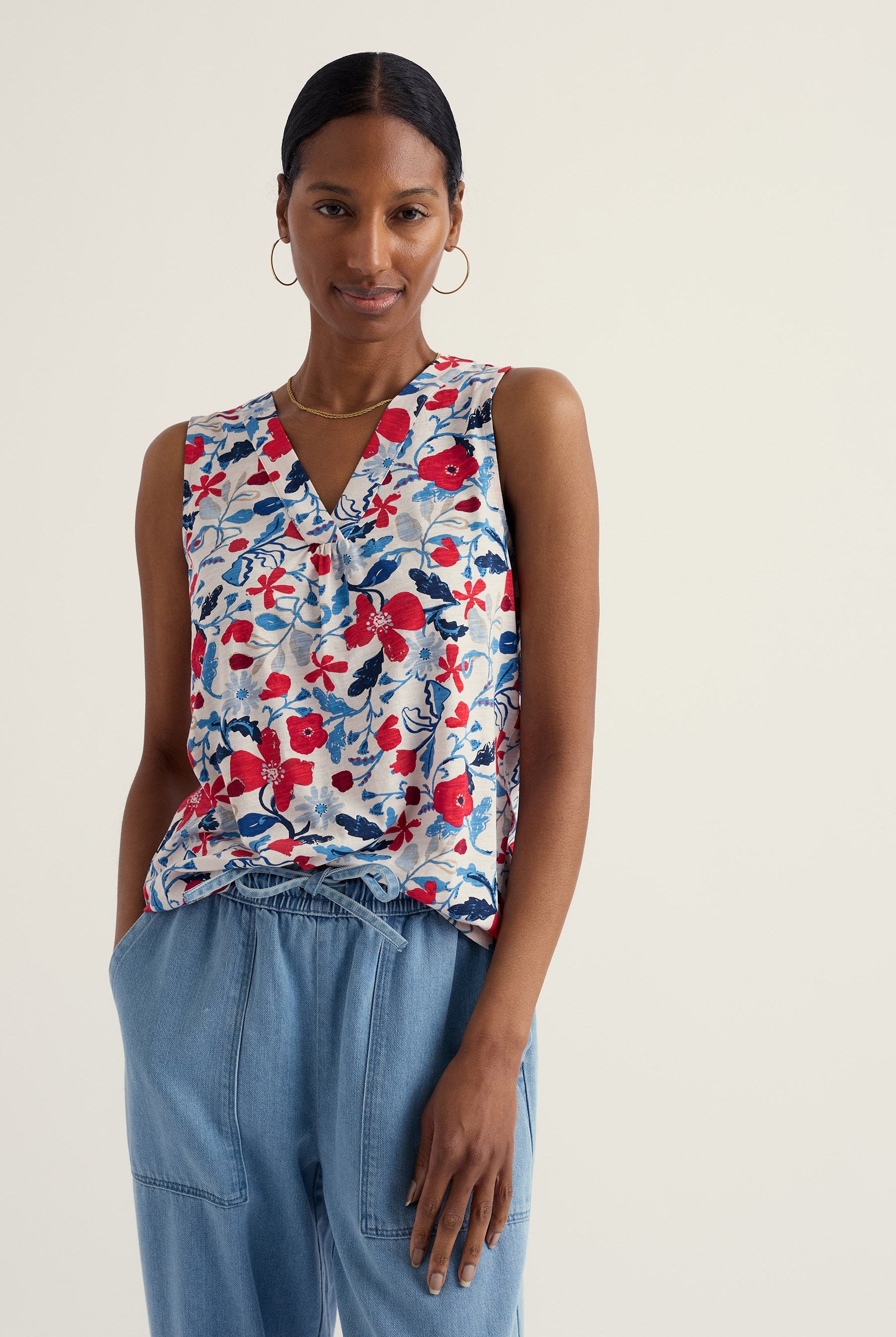 Seasalt Achilla Floral Jersey Vest - Winding Meadow Chalk