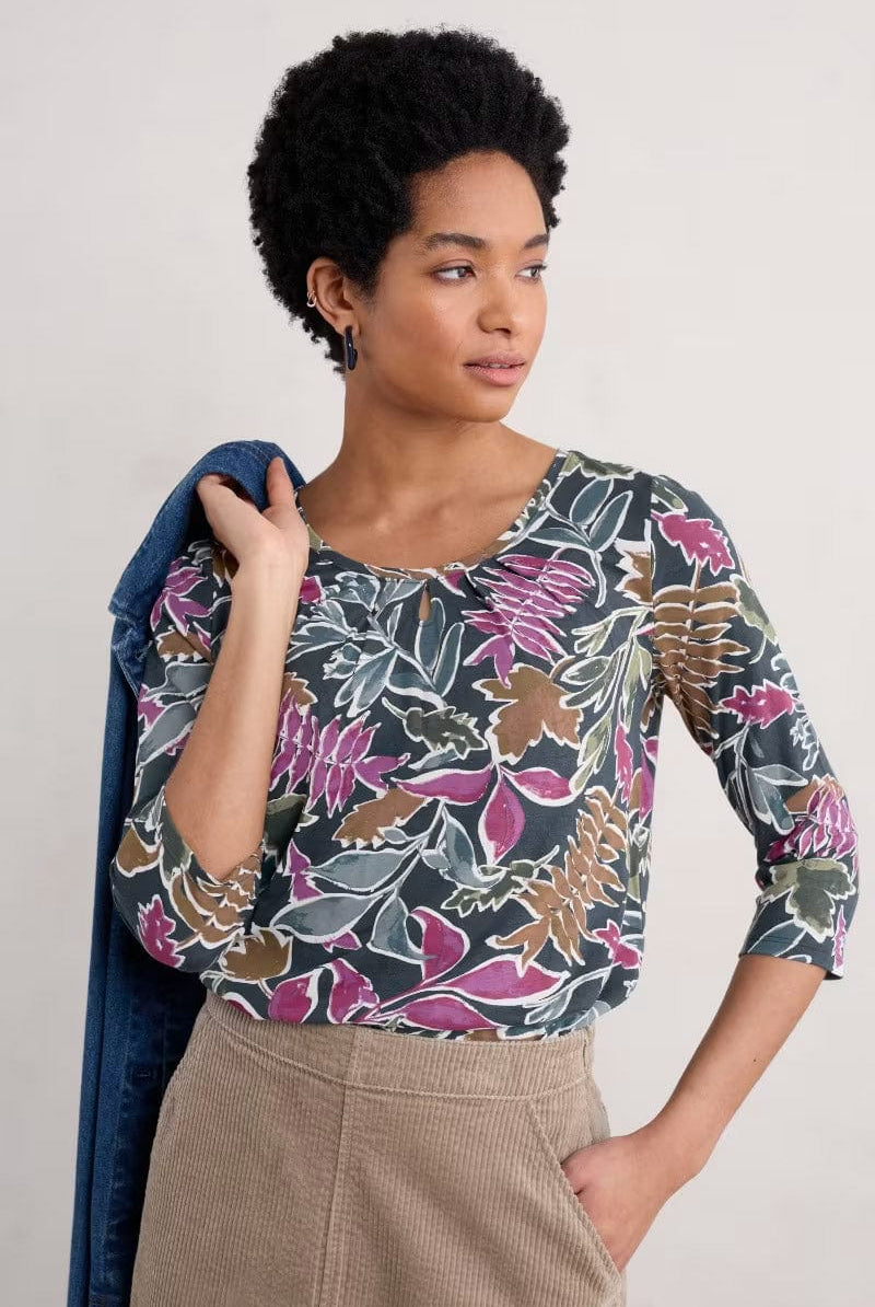 Seasalt Appletree 3/4 Sleeve Top - Inked Foliage Onyx