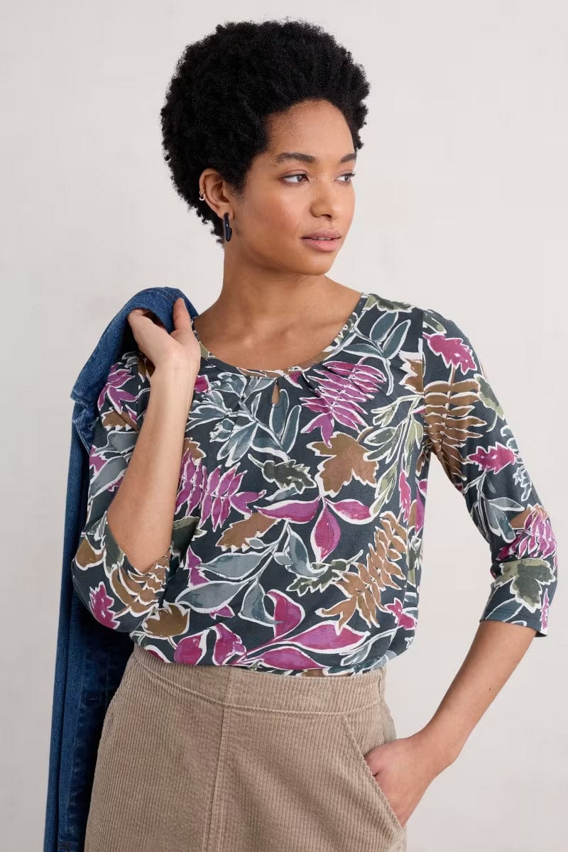 Seasalt Appletree 3/4 Sleeve Top - Inked Foliage Onyx