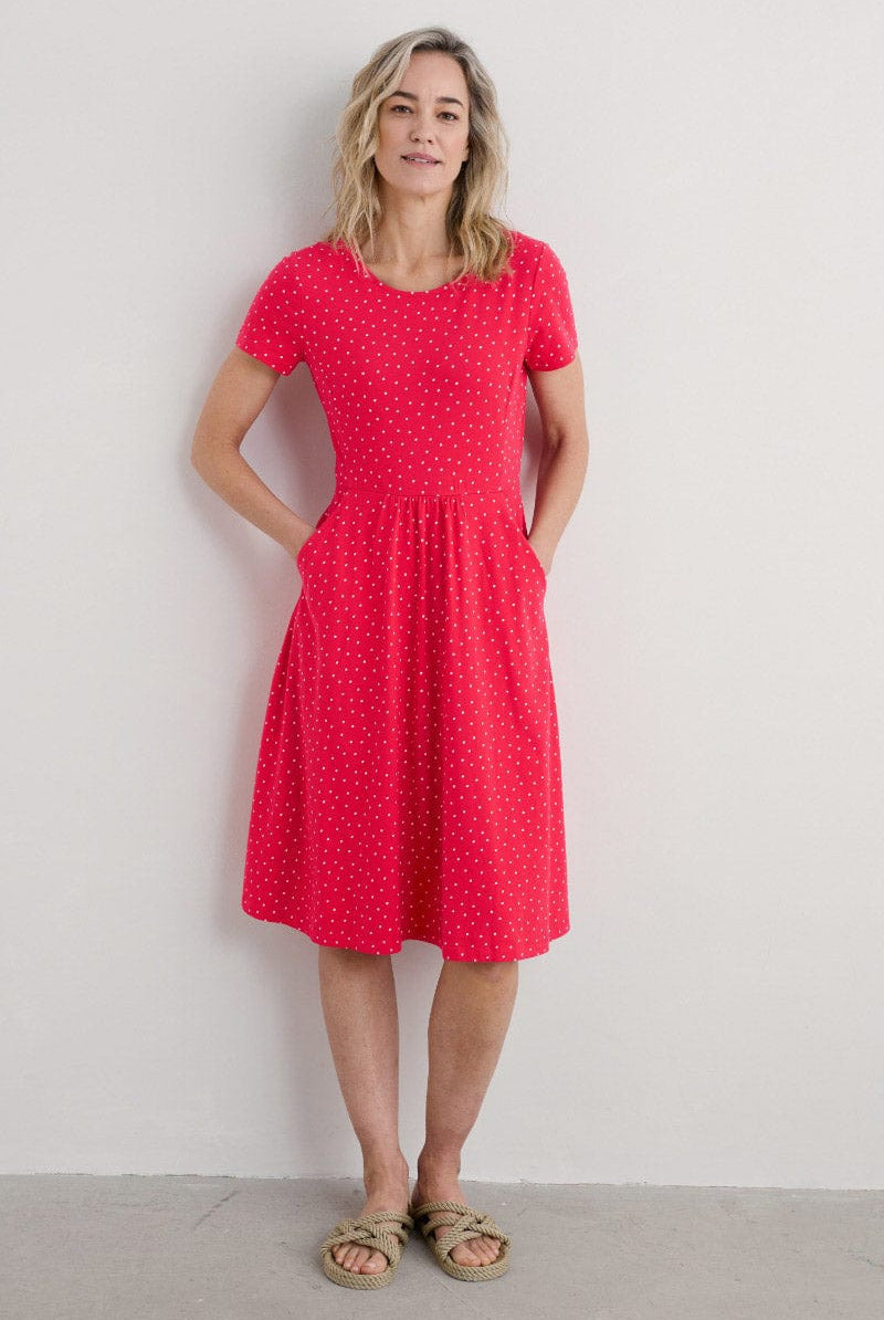 Seasalt April Short Sleeve Dress - Rustic Spot Raspberry