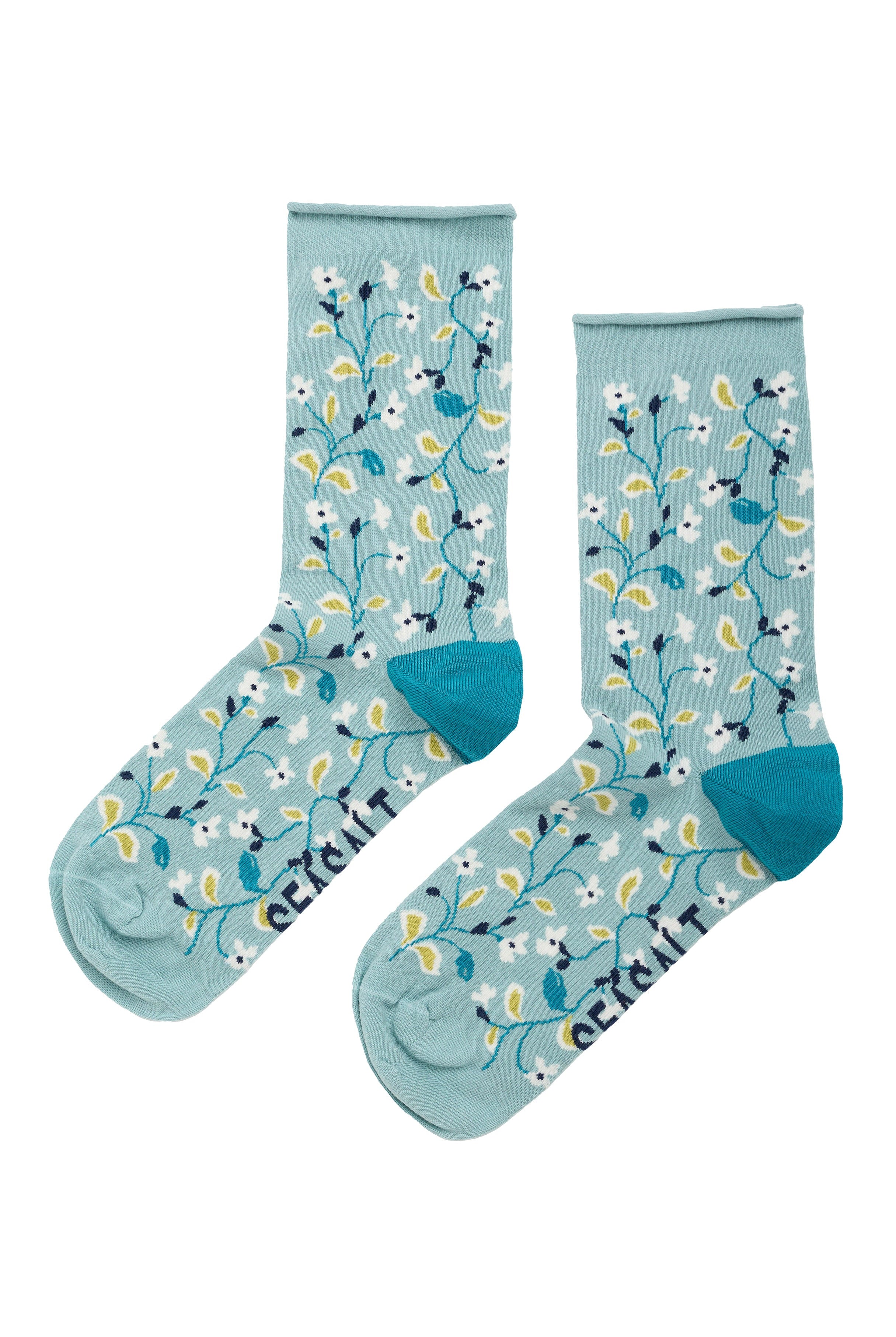 Seasalt Arty Organic Cotton Socks - Chalk Flower Sage Leaf B-AC00412_36214_OS