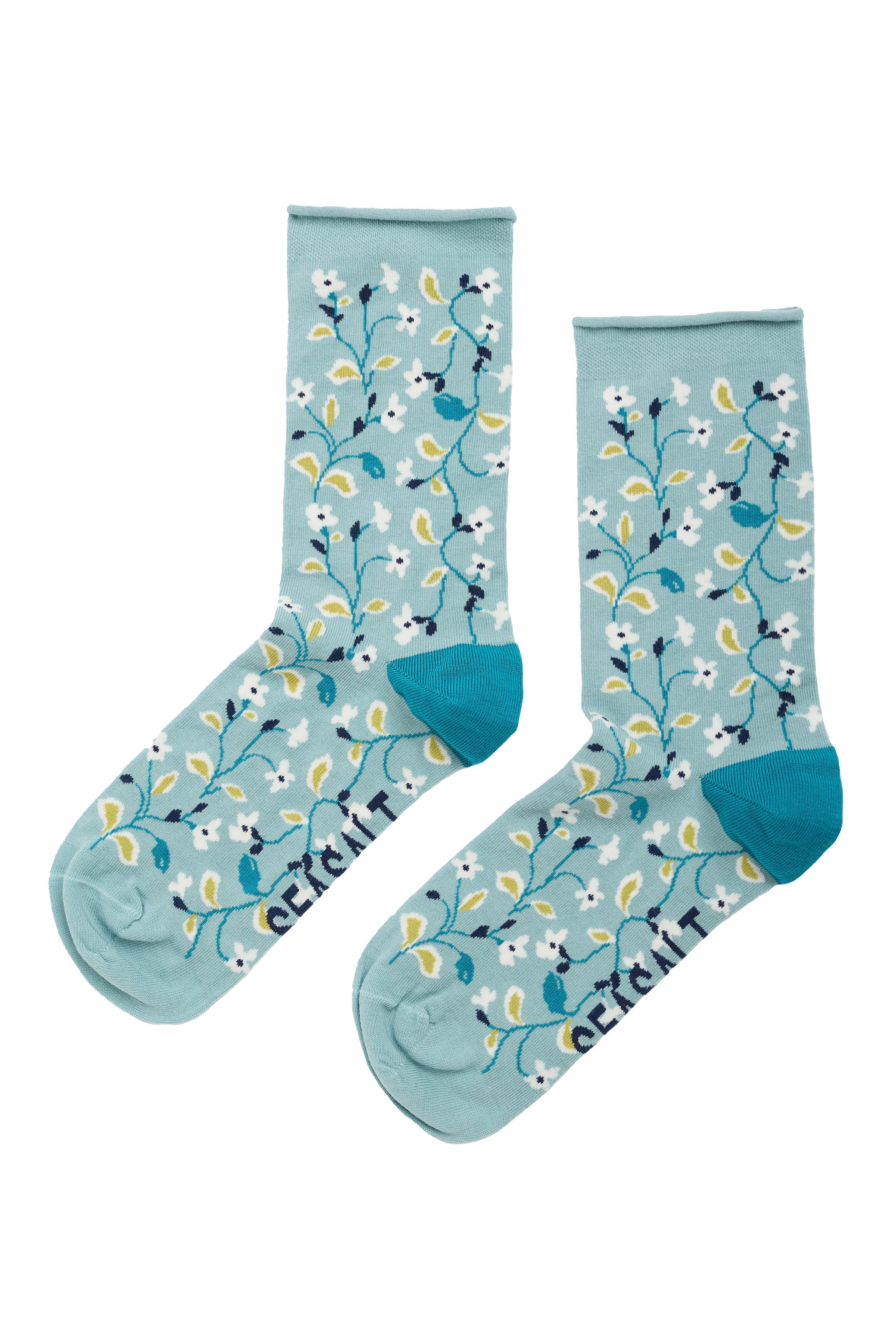 Seasalt Arty Organic Cotton Socks - Chalk Flower Sage Leaf B-AC00412_36214_OS