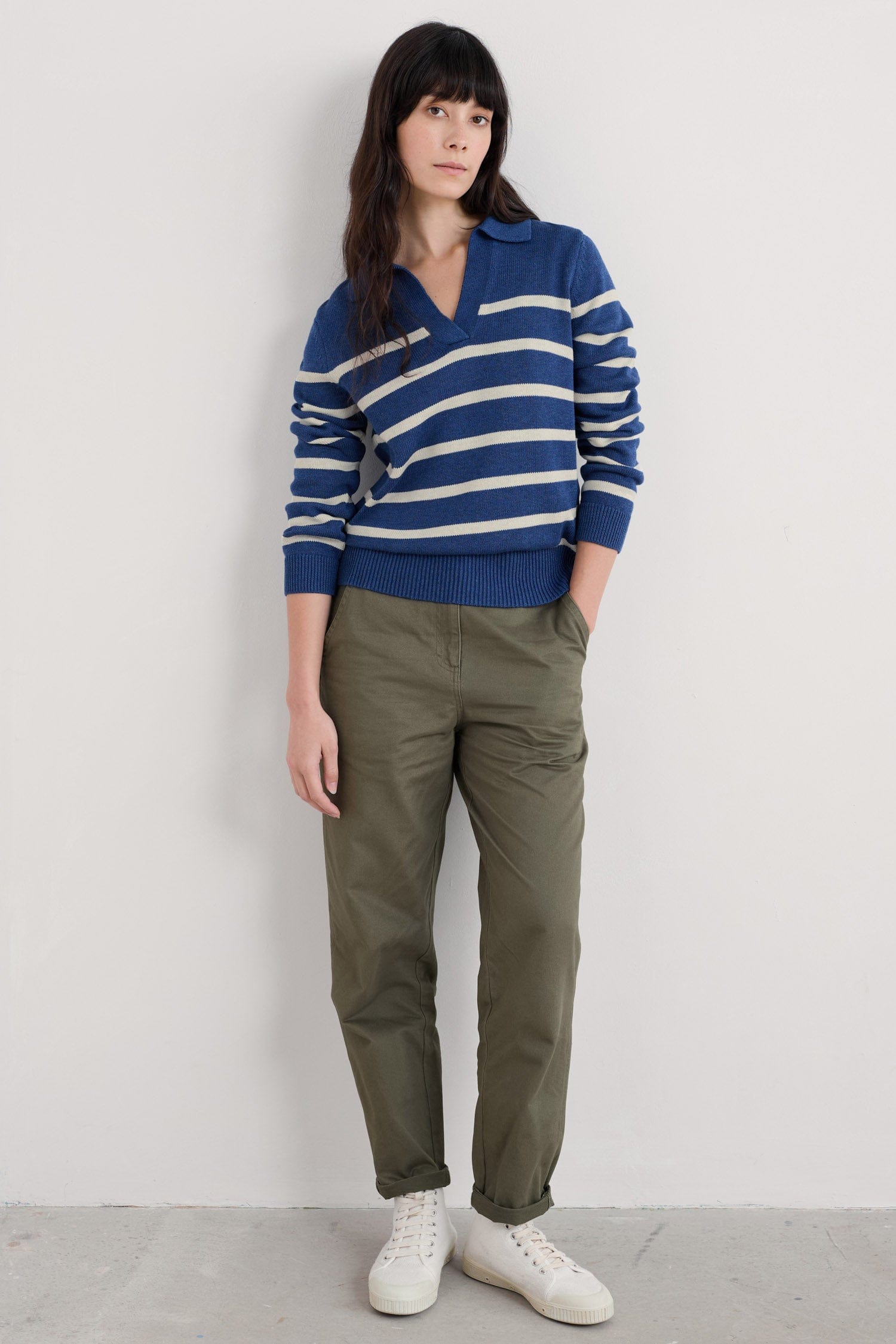 Seasalt Barbizan Collared Jumper - Veneer Washed Marine Chalk