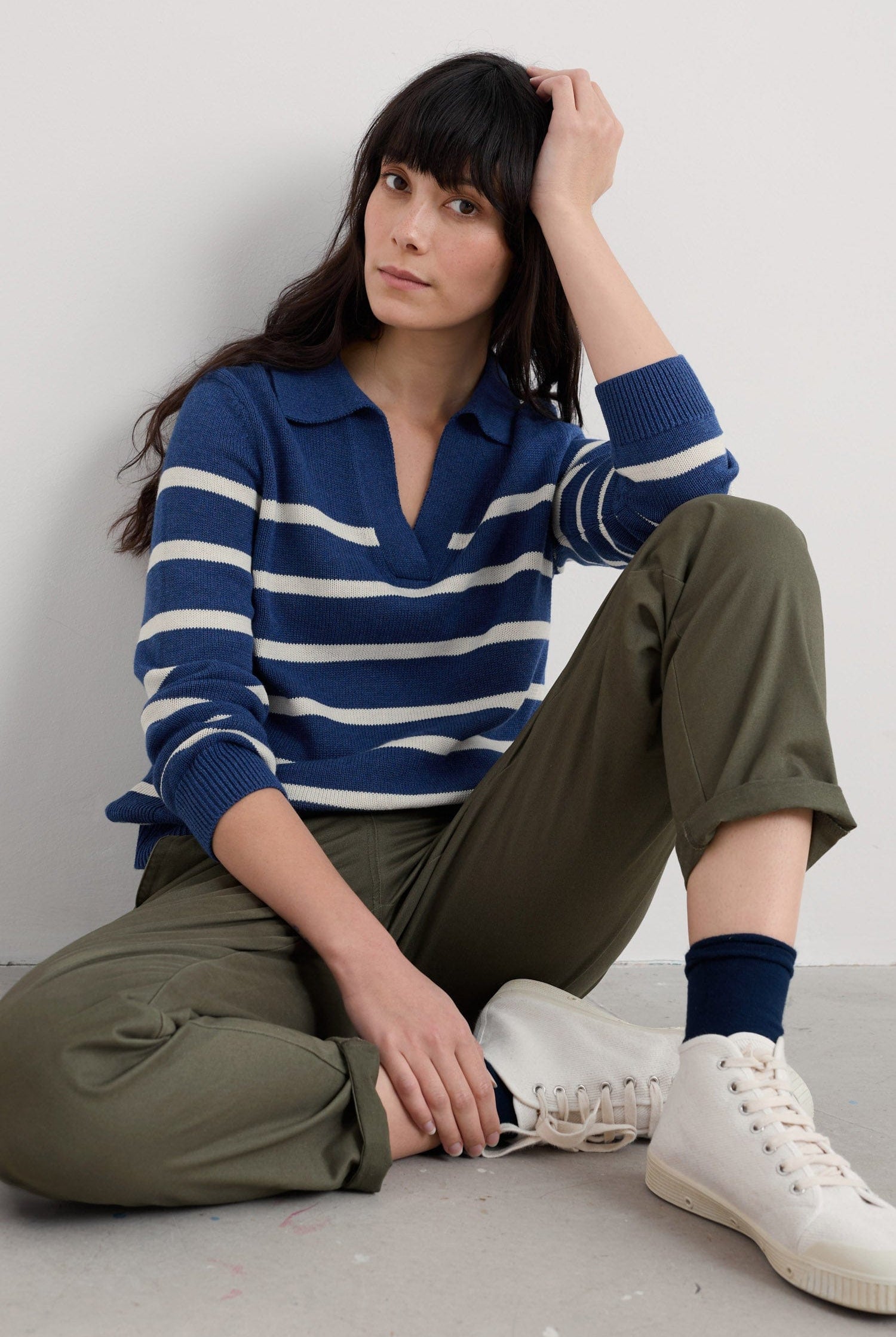 Seasalt Barbizan Collared Jumper - Veneer Washed Marine Chalk