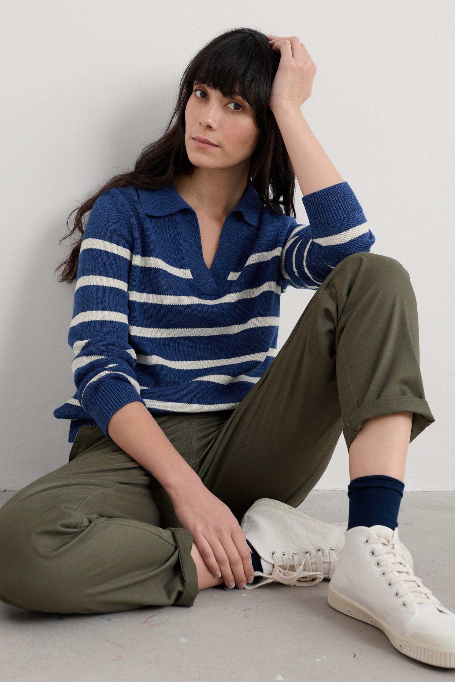 Seasalt Barbizan Collared Jumper - Veneer Washed Marine Chalk