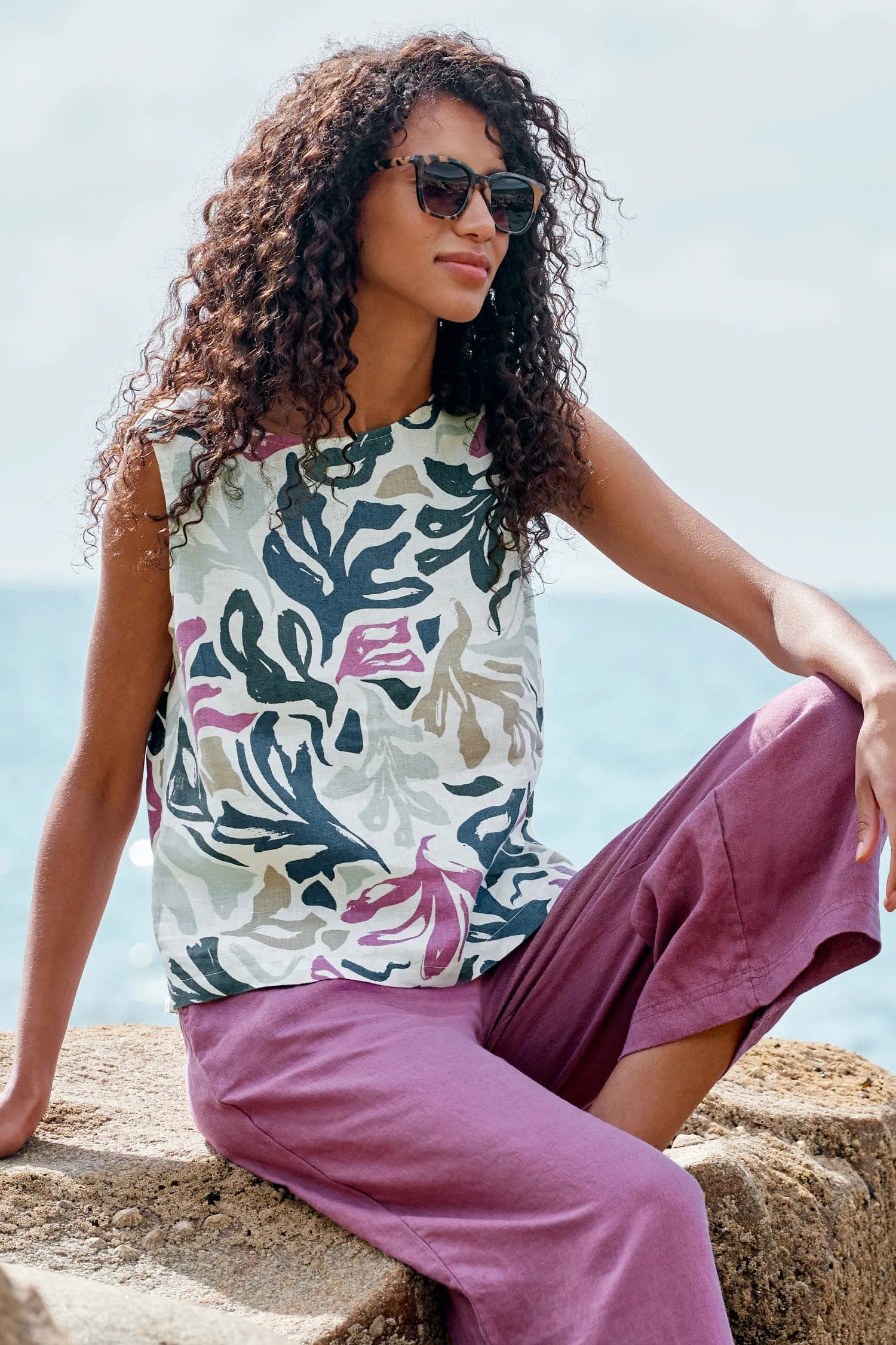 Seasalt Colour Study Sleeveless Top - Sea Frond Chalk