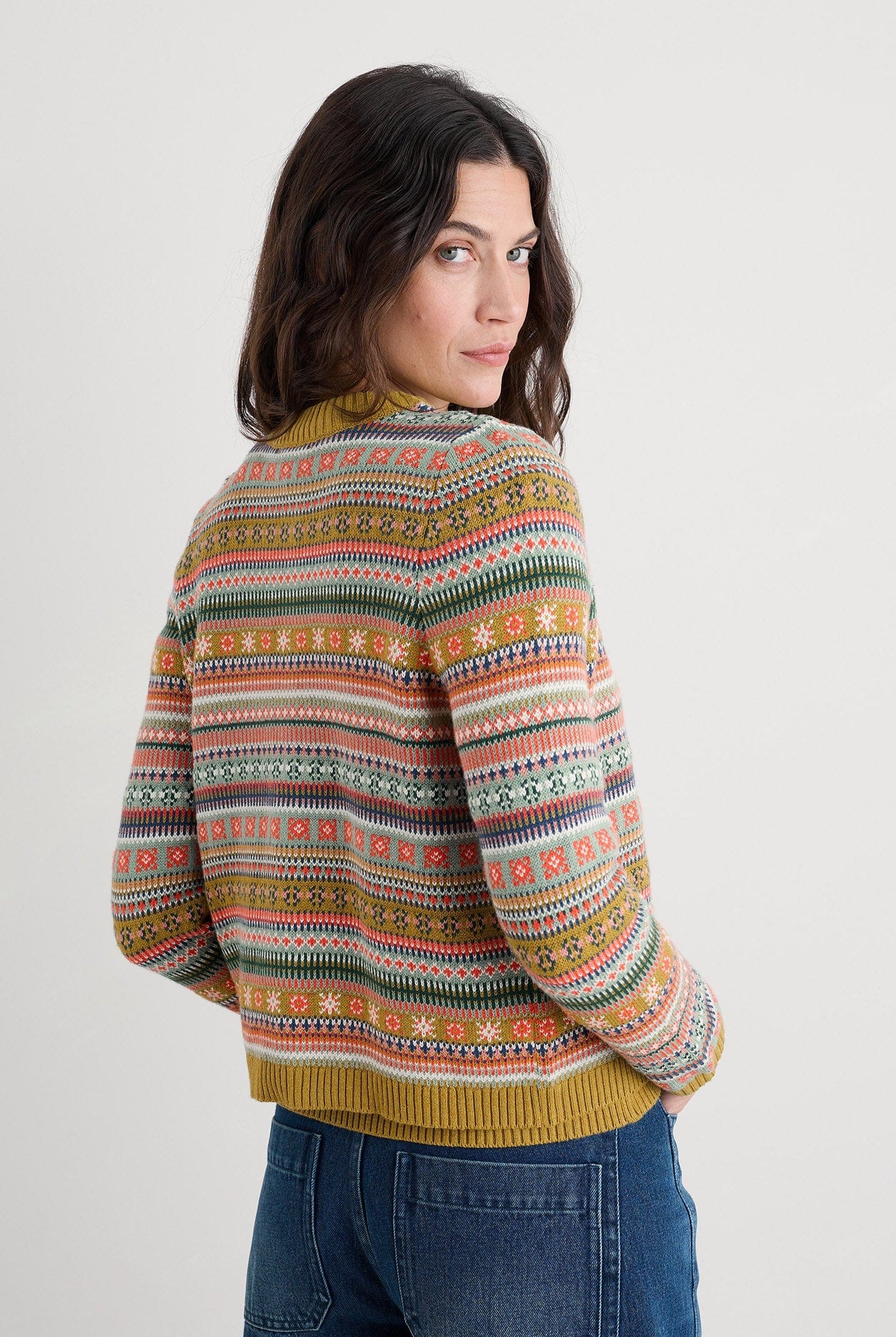 Seasalt Cove Cottage Fair Isle Cardigan - Carved Relief Pear Multi
