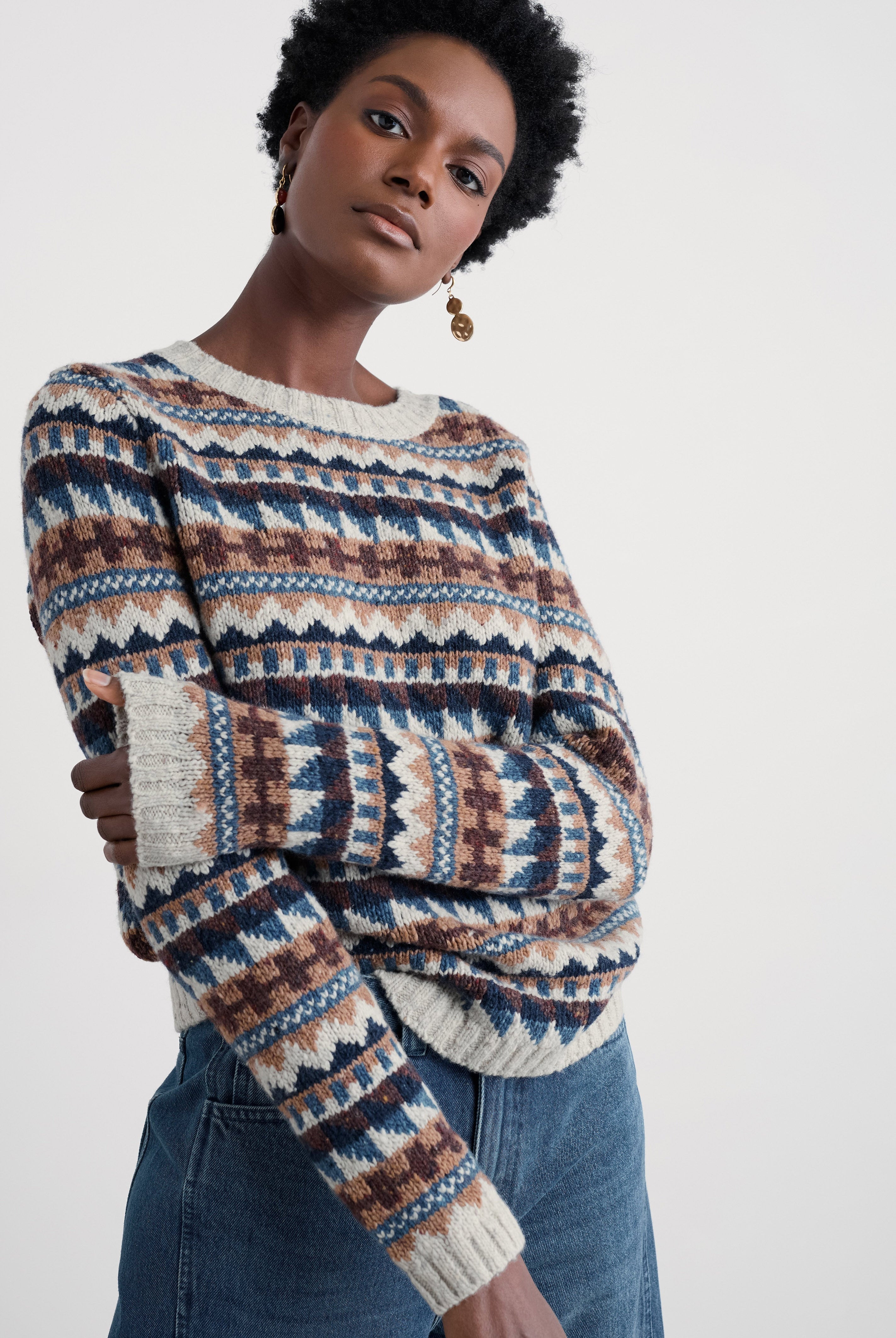 Seasalt Dawson Pick Fairisle Jumper - Zig Zag Geo Wicker Shore