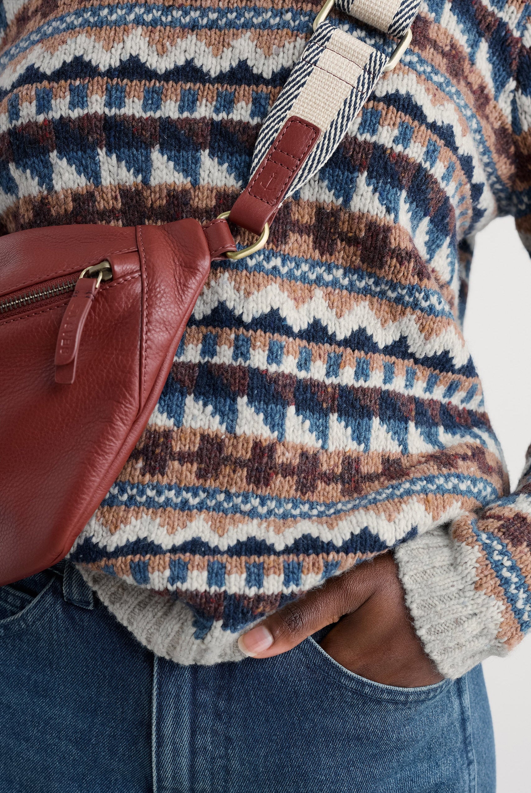 Seasalt Dawson Pick Fairisle Jumper - Zig Zag Geo Wicker Shore