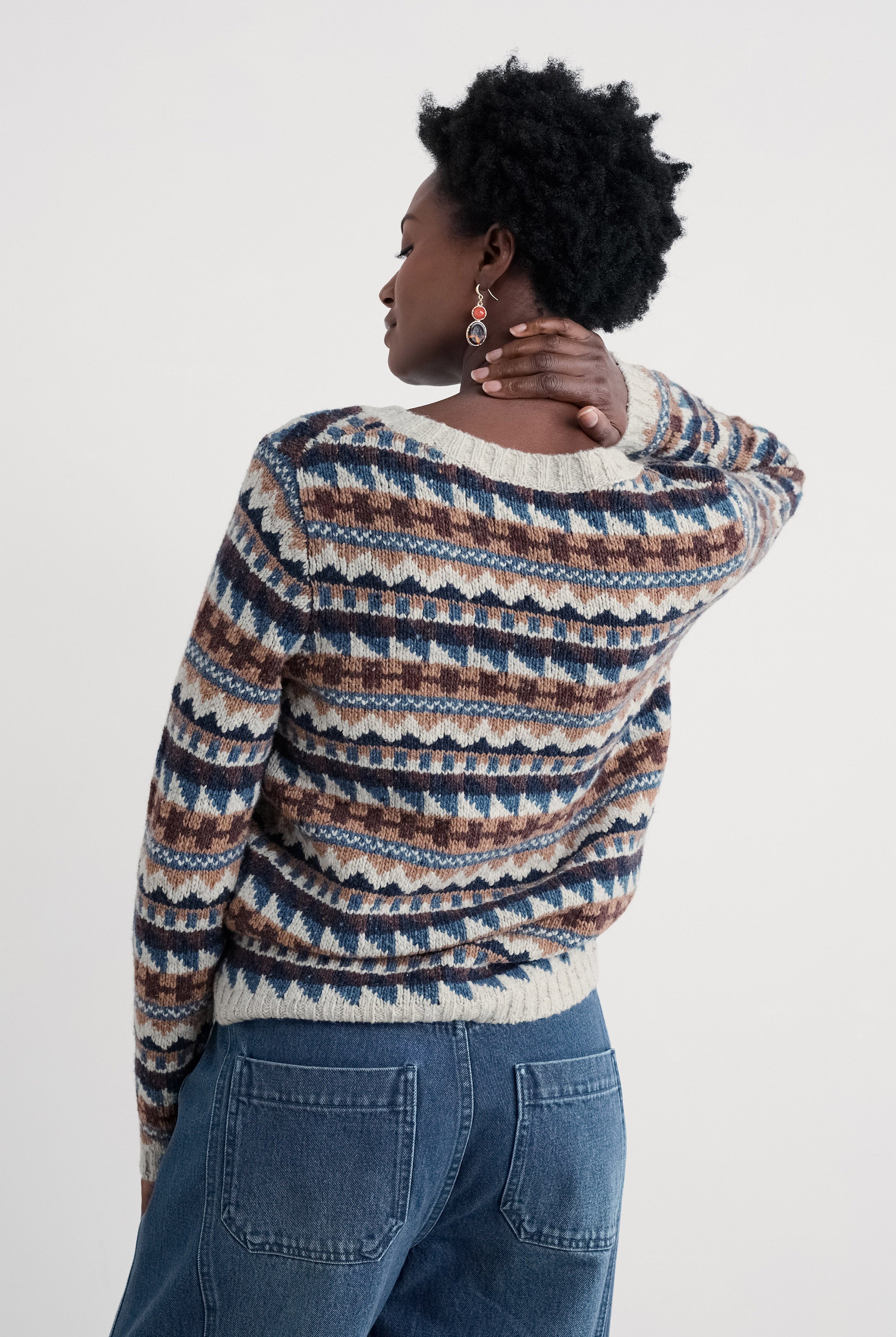 Seasalt Dawson Pick Fairisle Jumper - Zig Zag Geo Wicker Shore