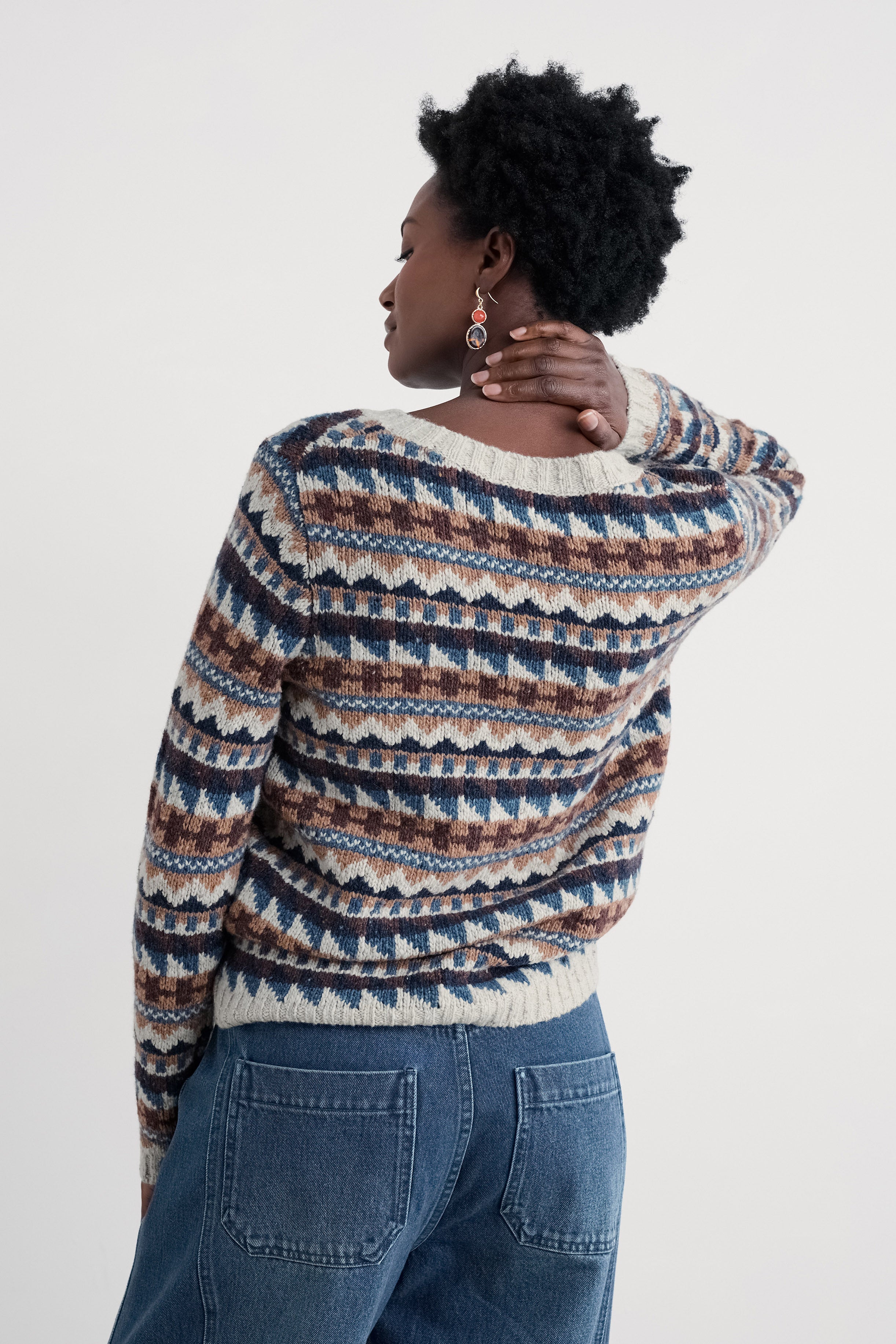 Seasalt Dawson Pick Fairisle Jumper - Zig Zag Geo Wicker Shore