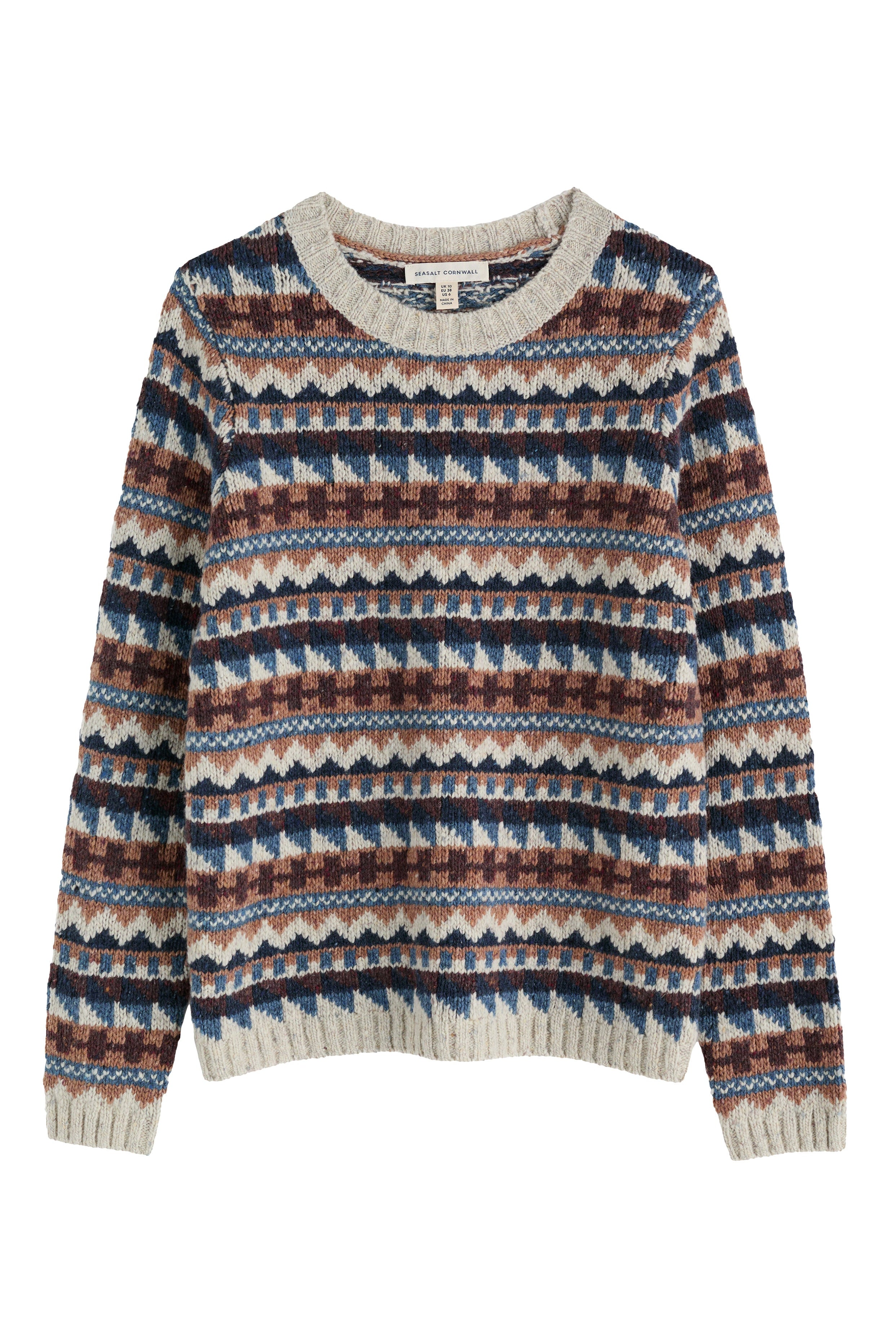 Seasalt Dawson Pick Fairisle Jumper - Zig Zag Geo Wicker Shore