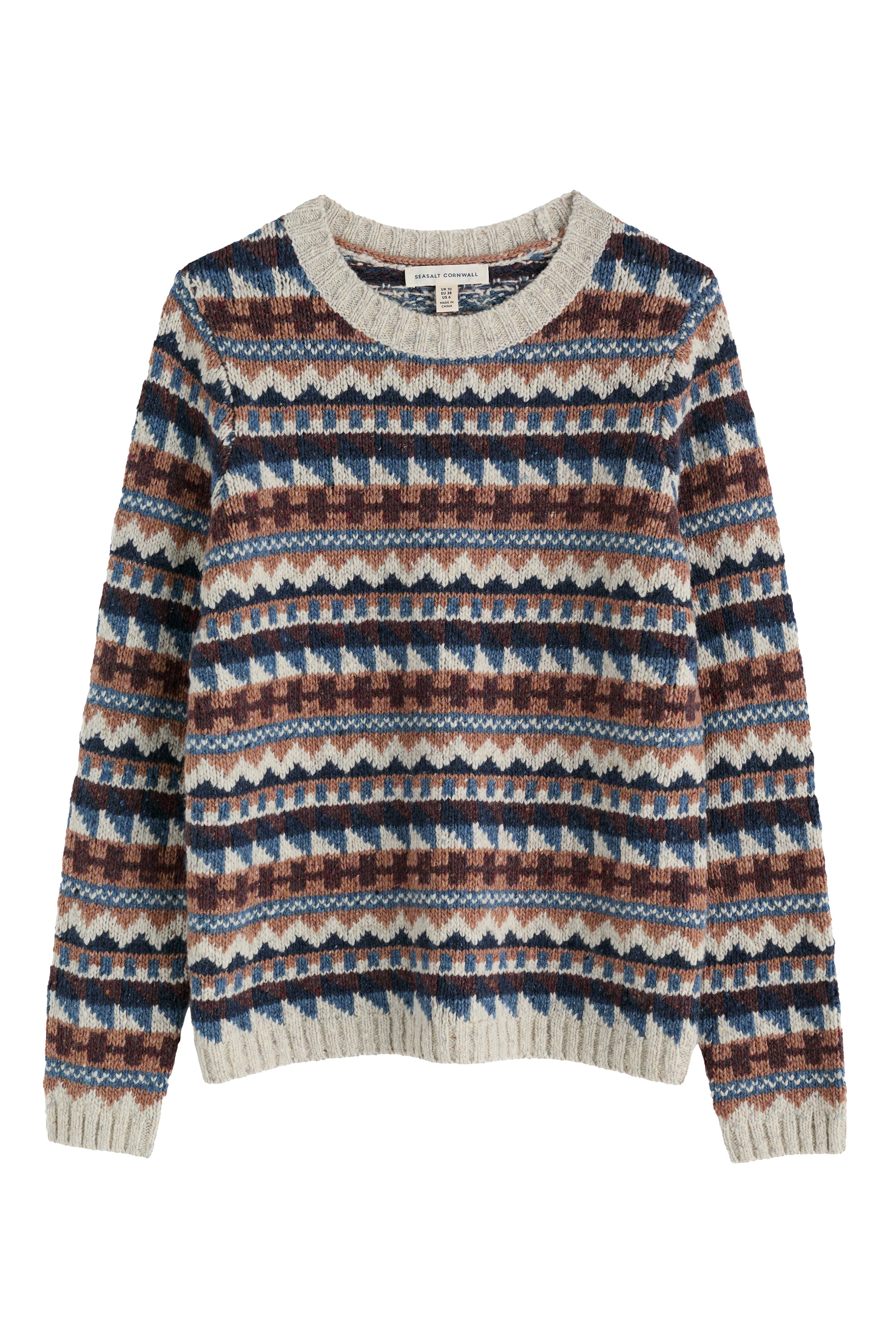 Seasalt Dawson Pick Fairisle Jumper - Zig Zag Geo Wicker Shore