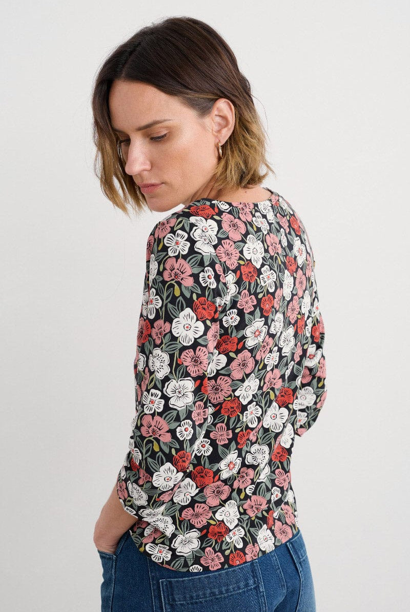 Seasalt Easel 3/4 Sleeve Top - Floral Tumble Onyx