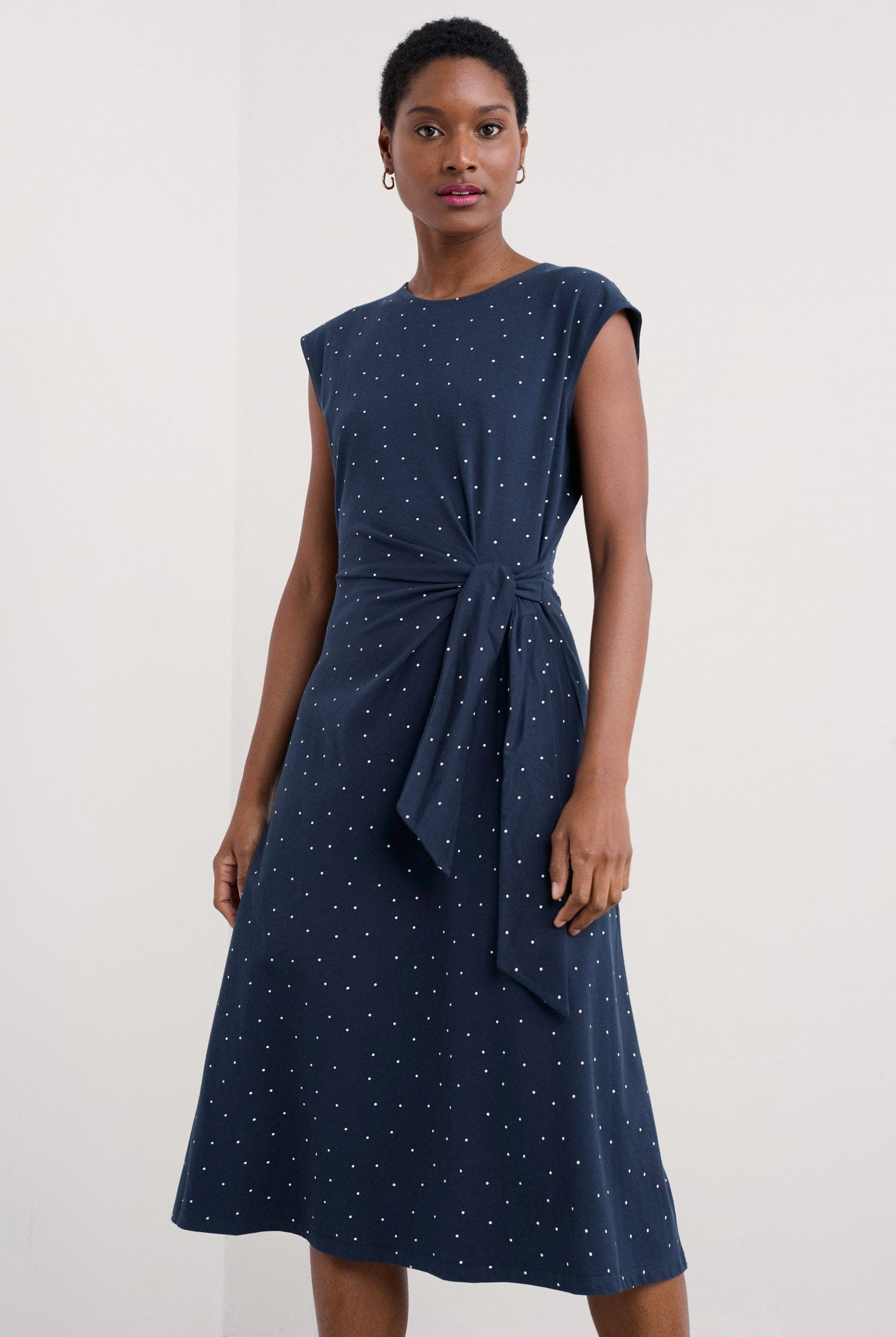 Seasalt Fettling Jersey Tie Detail Midi Dress - Dotty Speckle Maritime