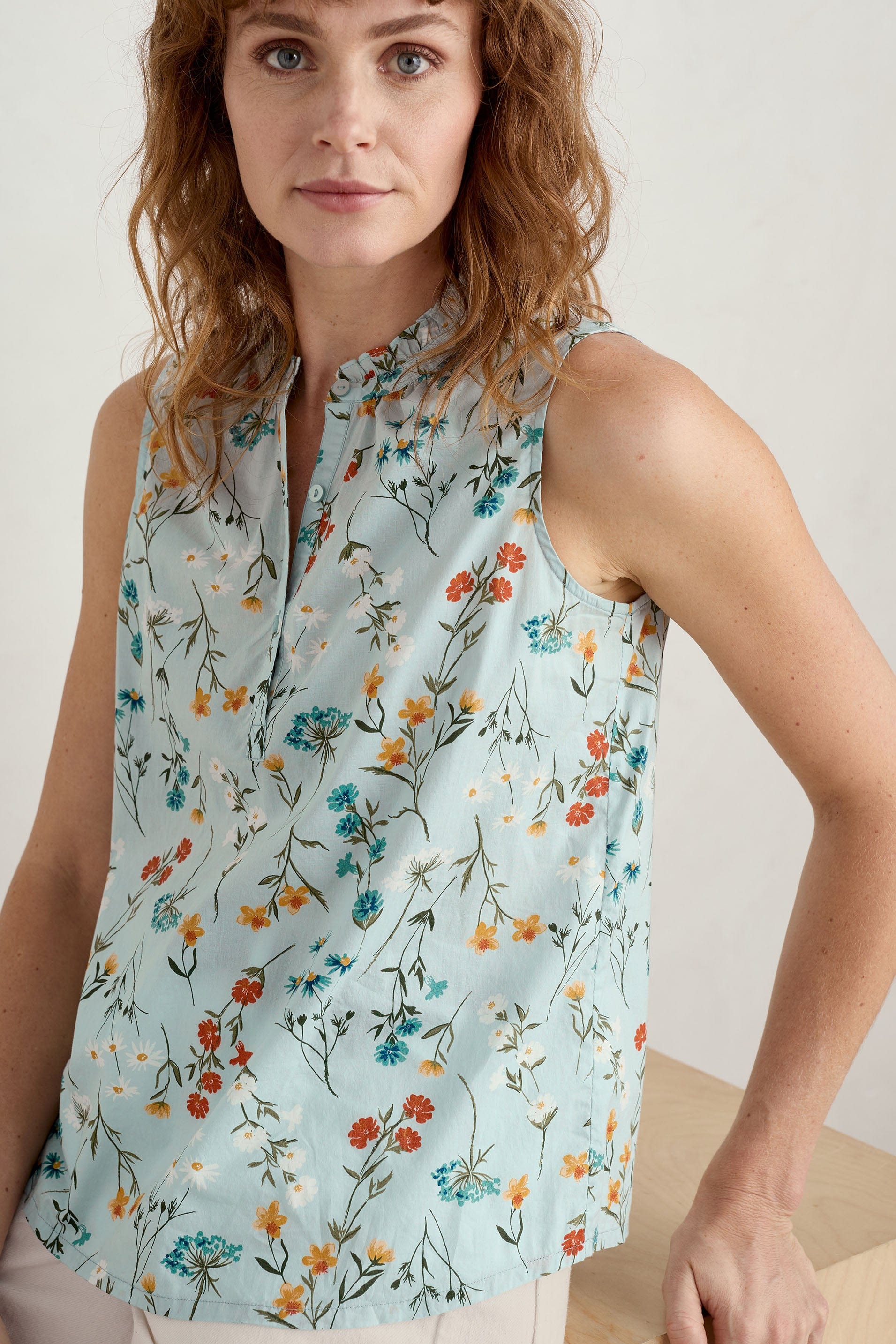Seasalt Flower Fields Sleeveless Top - Wildflower Stems Reflection