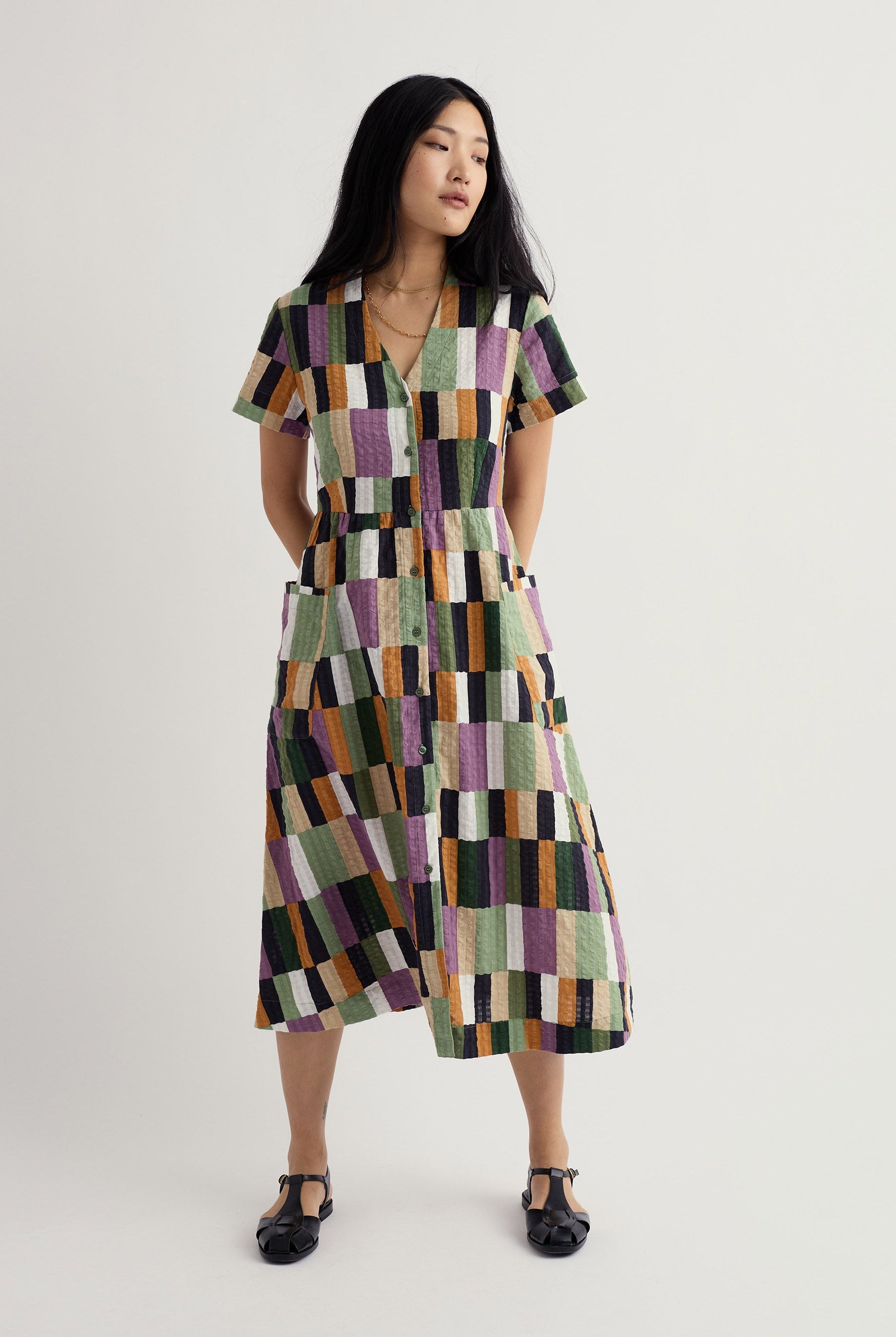 Seasalt Fowen Midi Shirt Dress - Field Colour Dried Basil