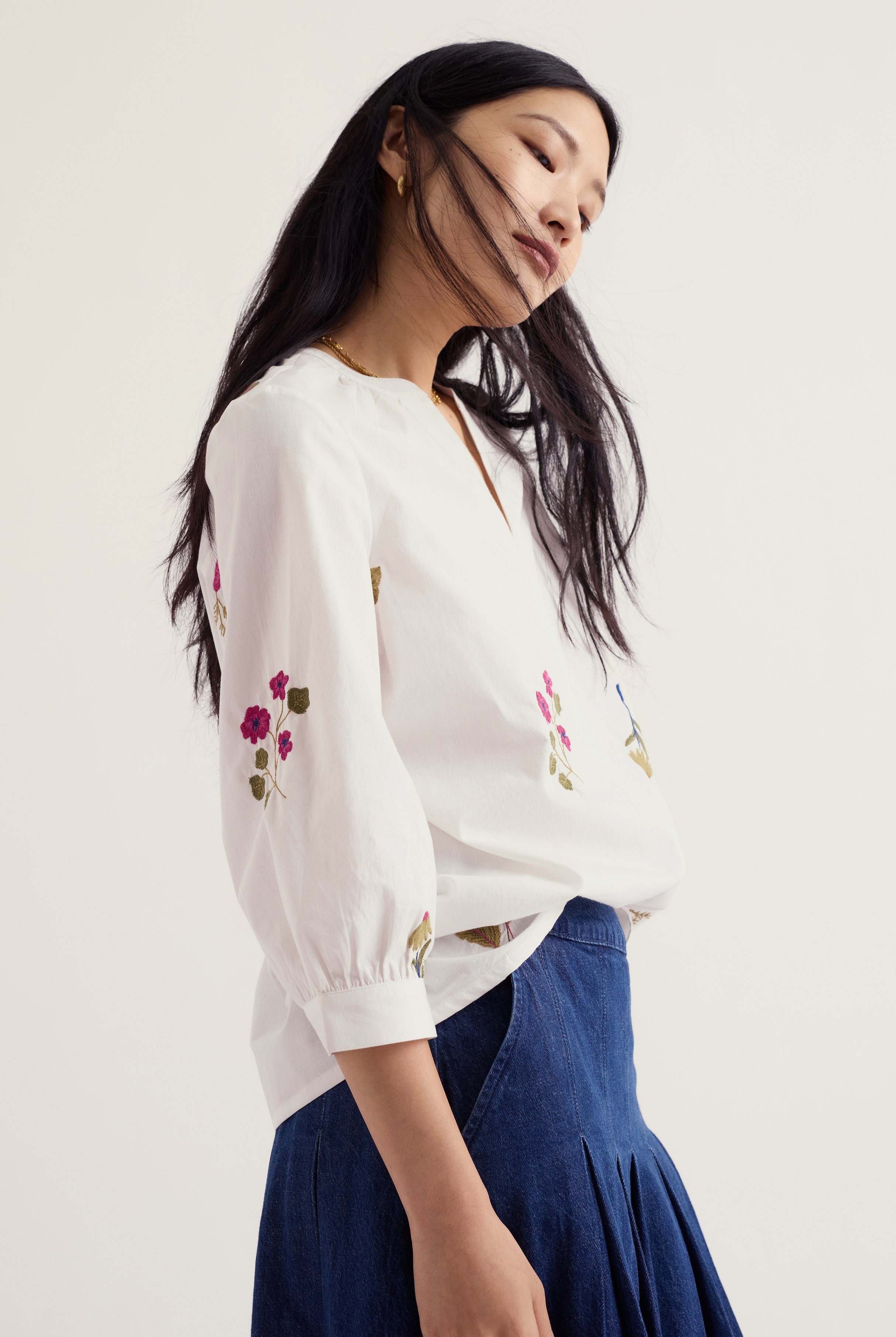 Seasalt Grace Embroidered Top - Flora Embroidery Chalk