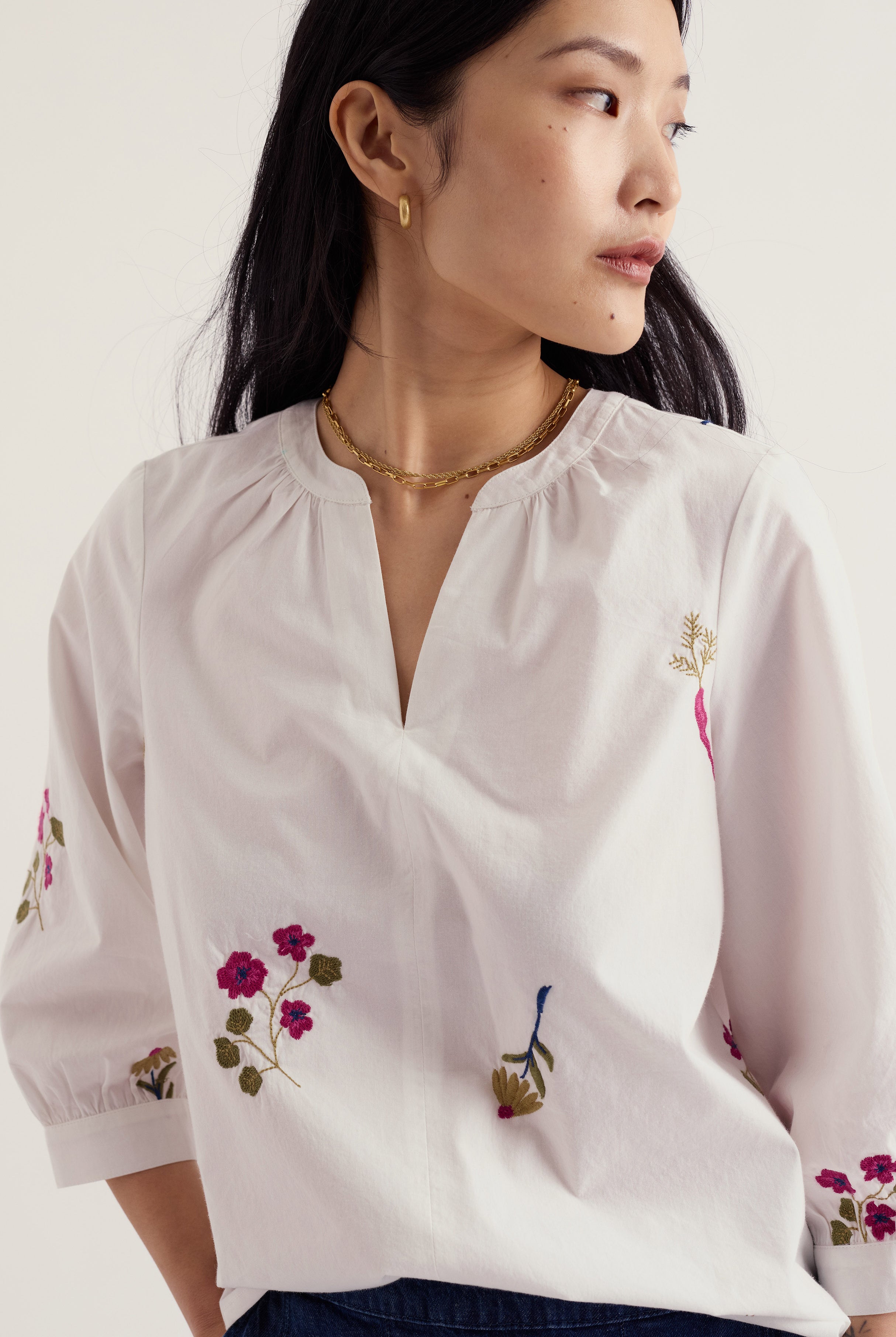 Seasalt Grace Embroidered Top - Flora Embroidery Chalk