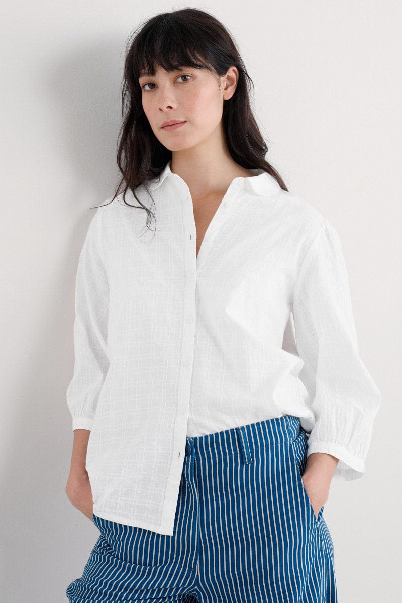 Seasalt Hope Cottage Organic Cotton Self Check Blouse - Salt