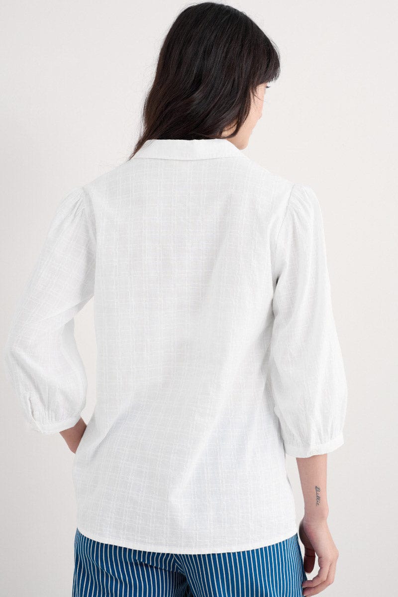 Seasalt Hope Cottage Organic Cotton Self Check Blouse - Salt
