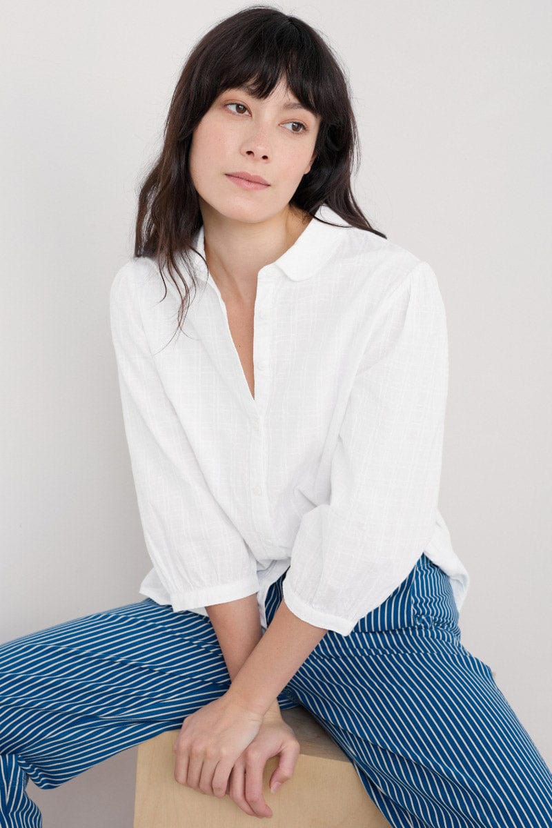 Seasalt Hope Cottage Organic Cotton Self Check Blouse - Salt
