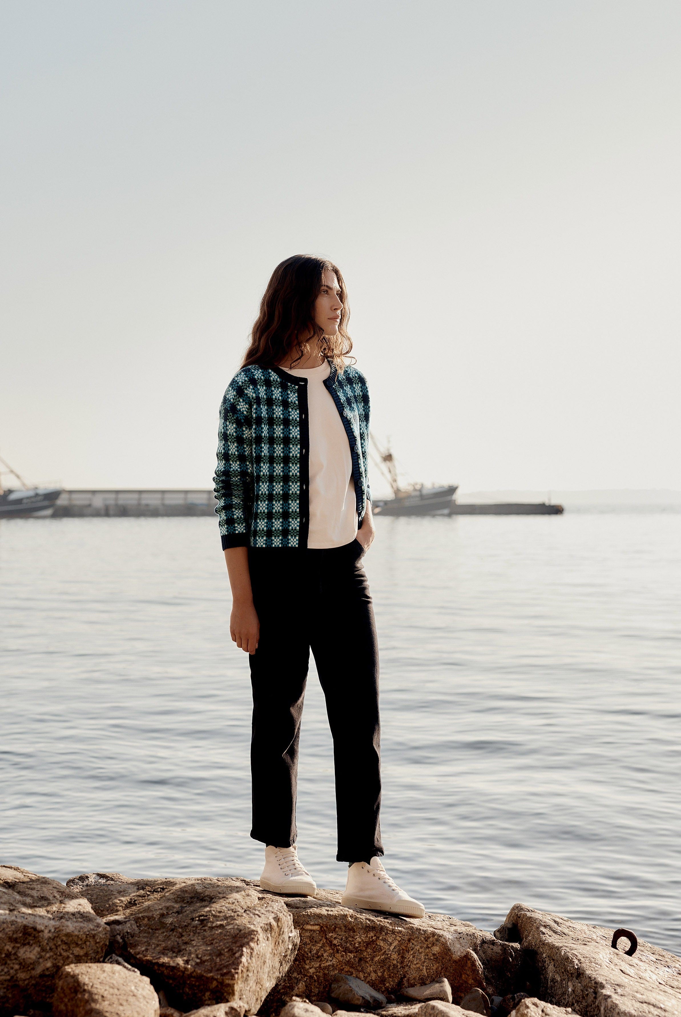 Seasalt Kensa Organic Cotton Checked Cardigan - Circlet Maritime Emulsion