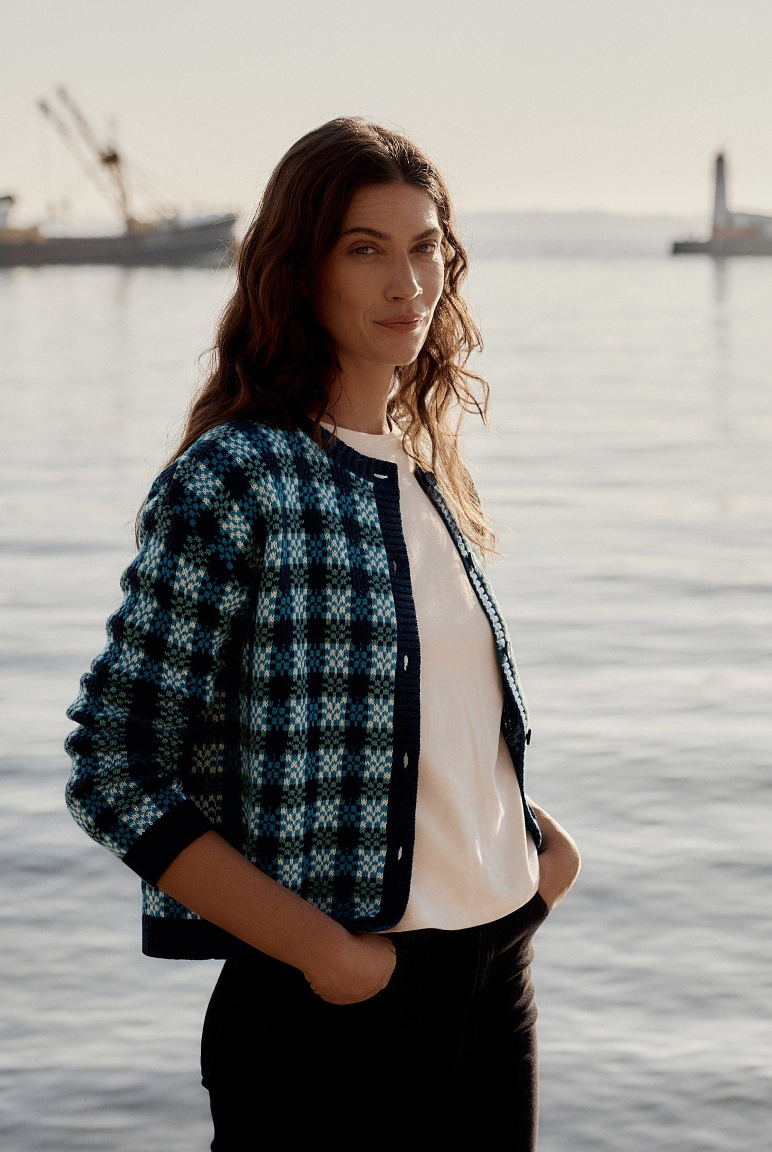 Seasalt Kensa Organic Cotton Checked Cardigan - Circlet Maritime Emulsion