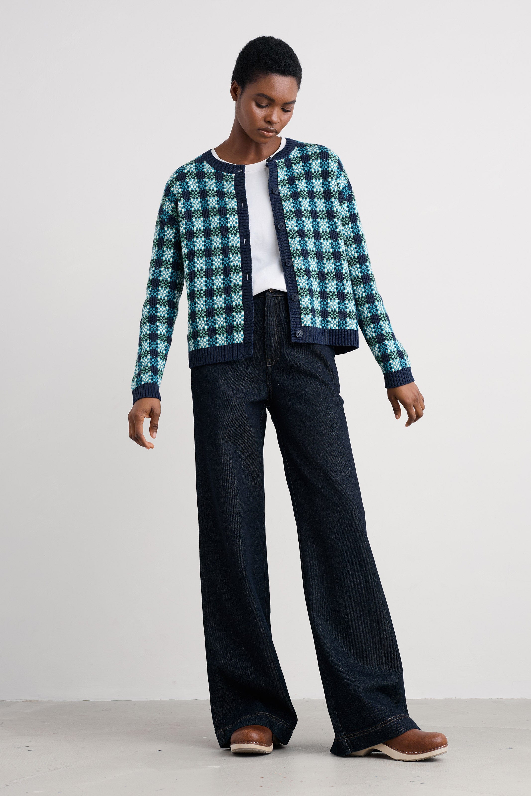 Seasalt Kensa Organic Cotton Checked Cardigan - Circlet Maritime Emulsion